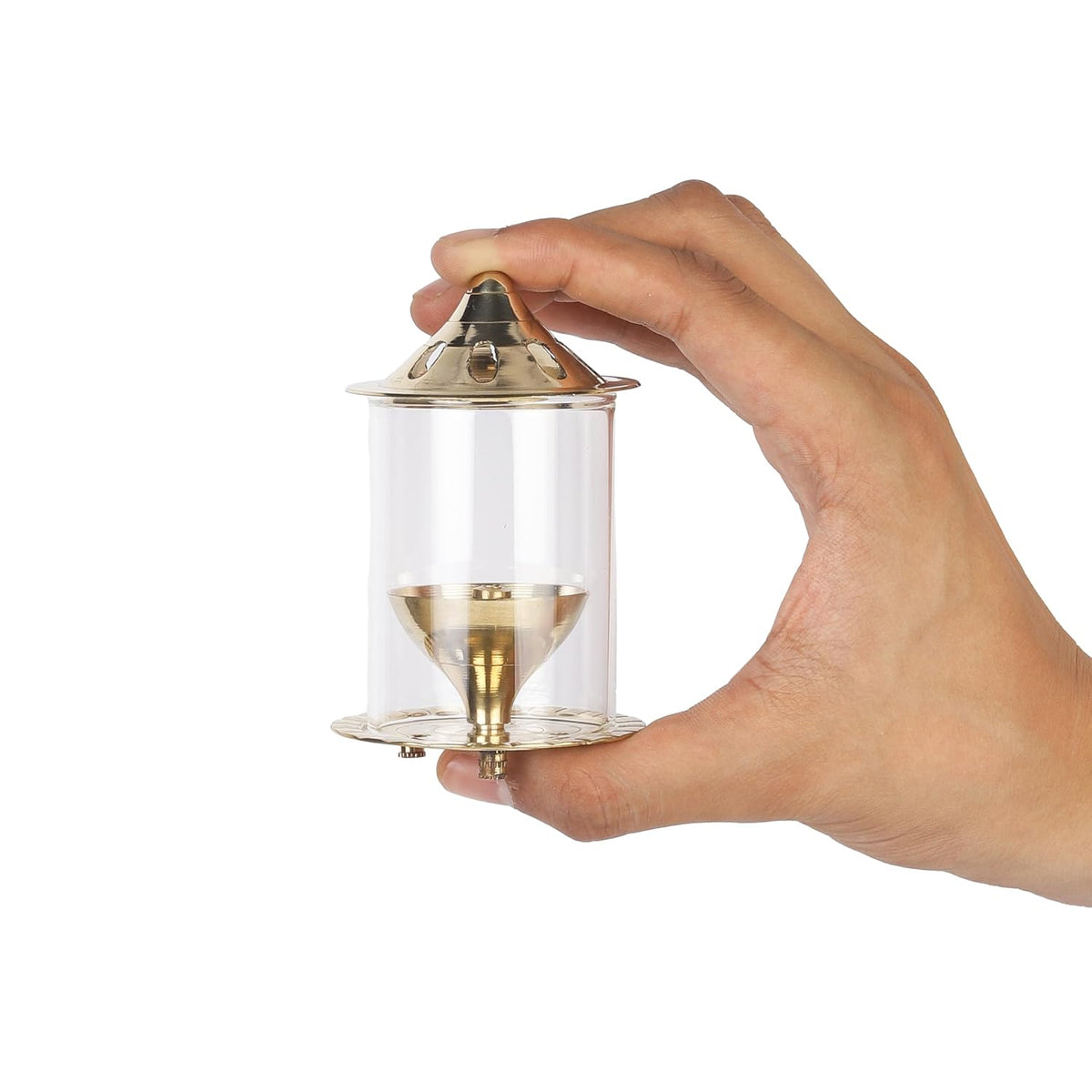 Klassic 4 Inch Navjyoti Akhand Diya with Borosilicate Glass Shade | Pure Brass Oil Lamp for Mandir, Pooja, Daily Prayer, Diwali, Prayer Room, Wick Holder Festiv