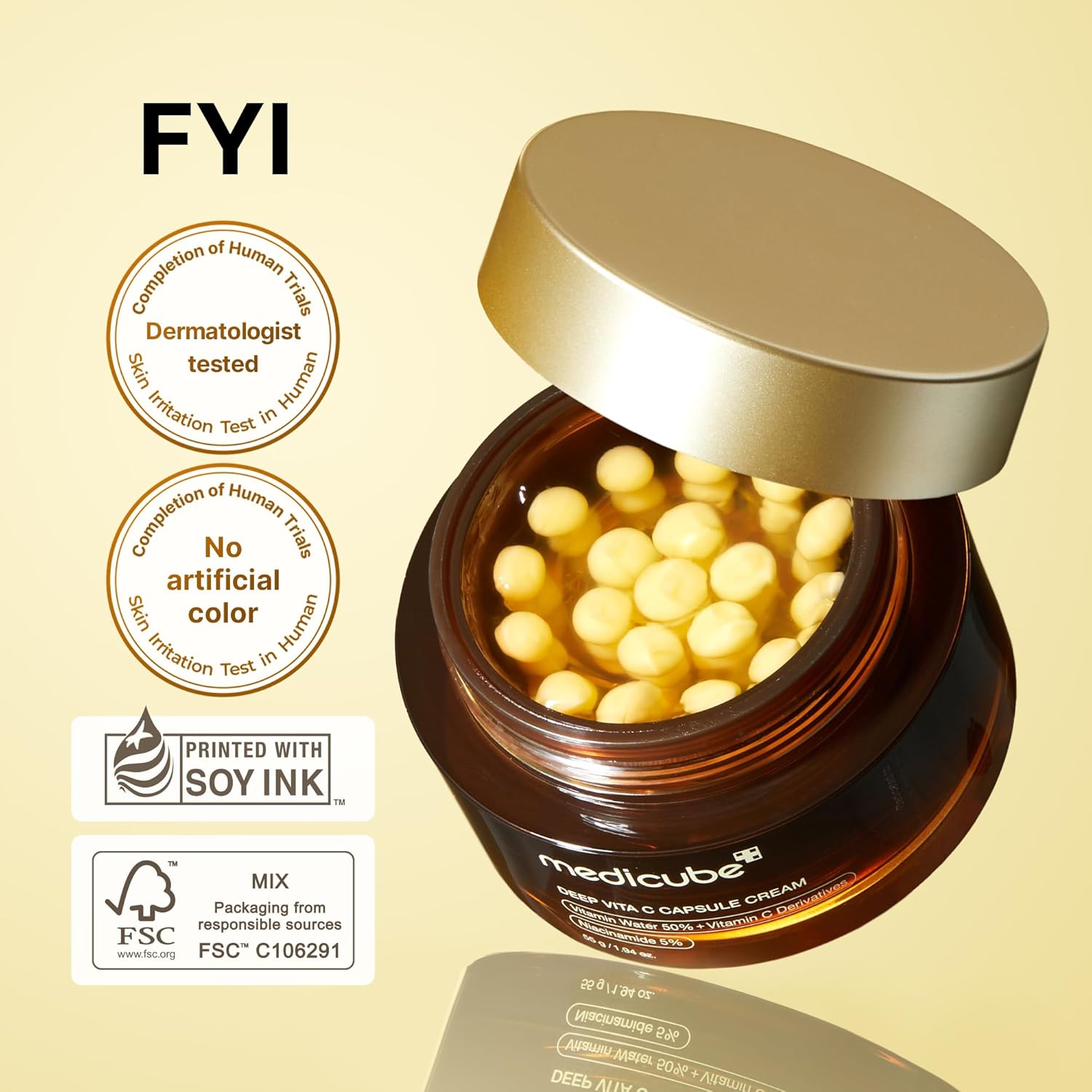 Medicube Deep Vitamin C Golden Boba Capsule Face Moisturizer - Liposome Capsules For Wrinkles, Skin Radiance - Transparent Gel for Glow Hydration - Korean Skin Care 1.94 oz