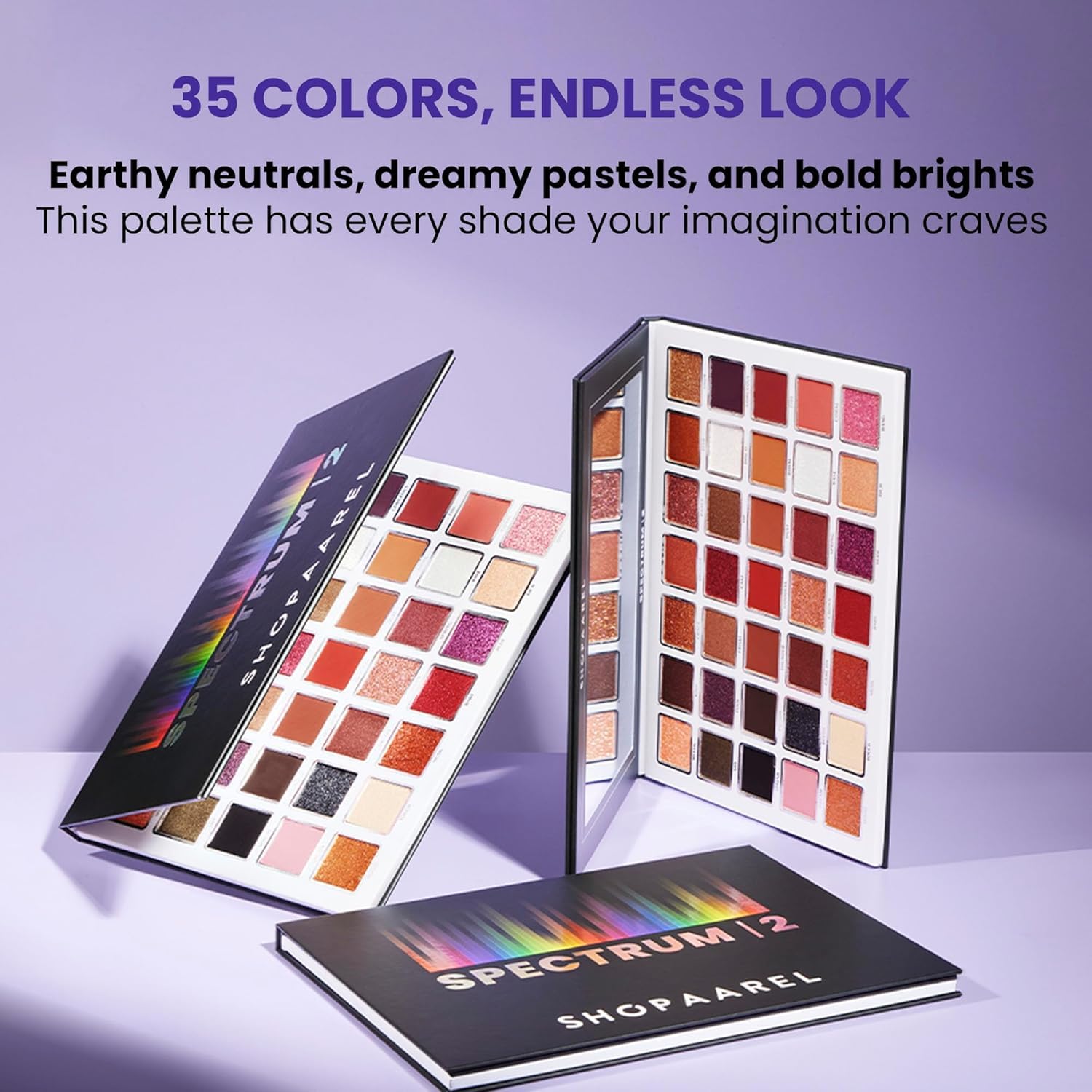 SHOPAAREL Highly Pigmented Long Lasting Blendable Eye Makeup Pallet Spectrum-2 35 Color Eyeshadow Palette Matte to Stunning Shimmer & Glitter for Women Girls