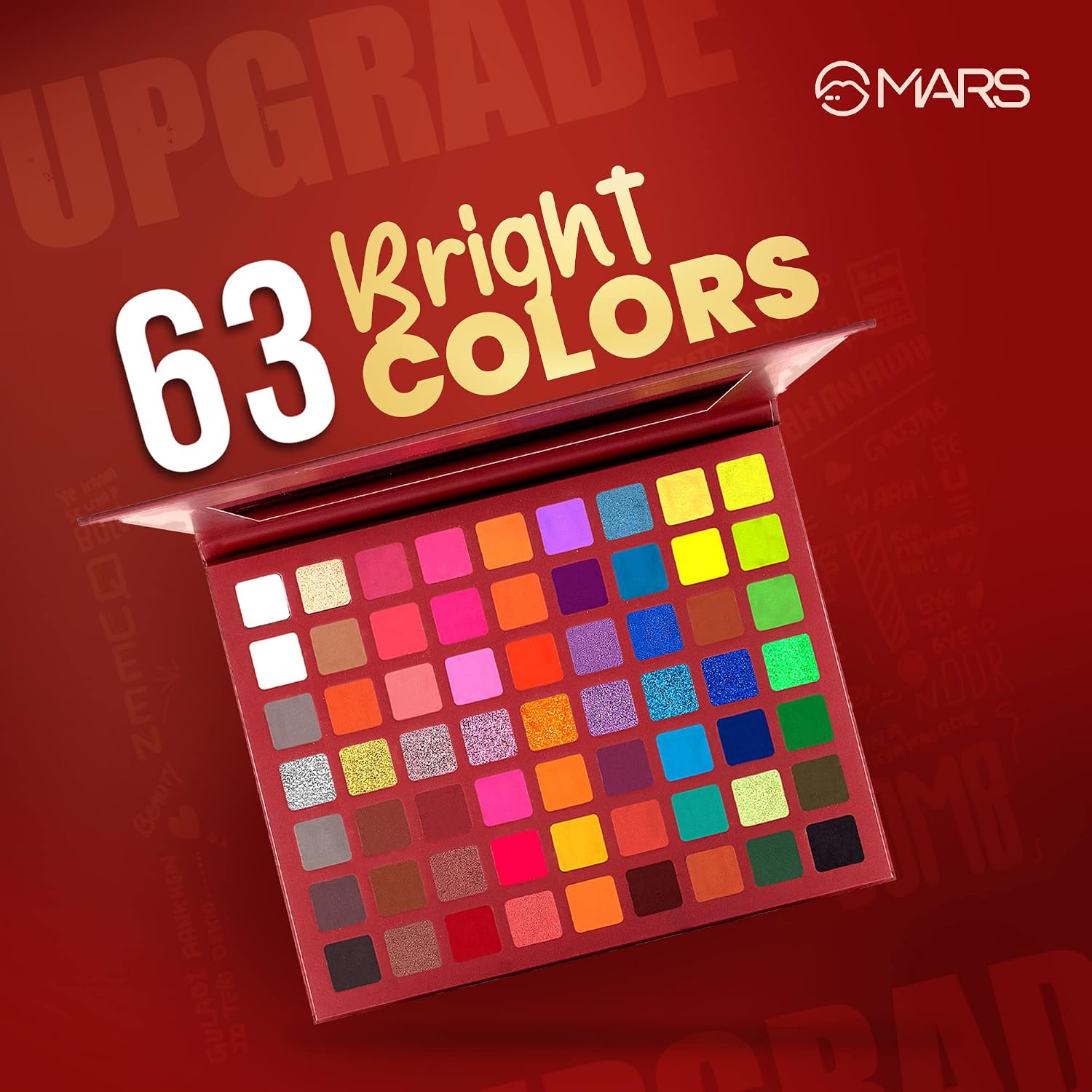 MARS Eyes Can Kill Eyeshadow Palette with 63 Bright Colors | Matte & Shimmer Finish,Highly Pigmented, Blendable and Buildable with Minimal Fallout (63.0 gm) (Multicolor)