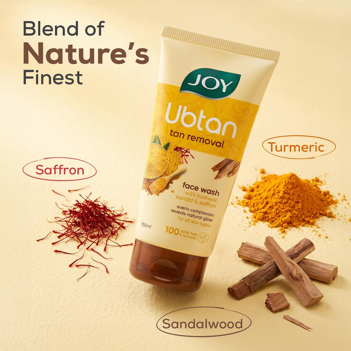 Joy Ubtan Tan Removal Face Wash 150ml x 2 | Detan Facewash | Removes Dirt & Blemishes for a Natural Glowing Skin | Enriched With Turmeric, Saffron & Sandalwood