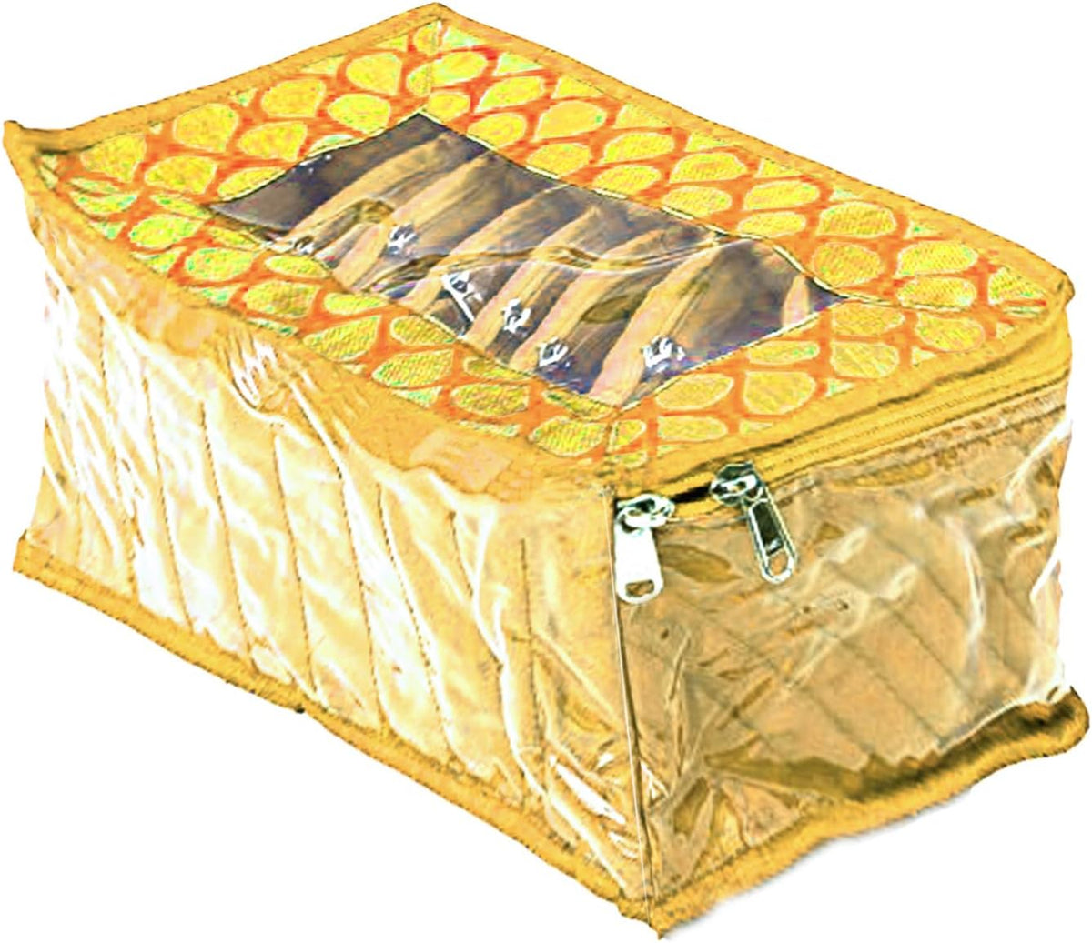 Fountina 2 Pieces Fabric Jewellery Box with 10 Transparent Pouches, (Yellow)