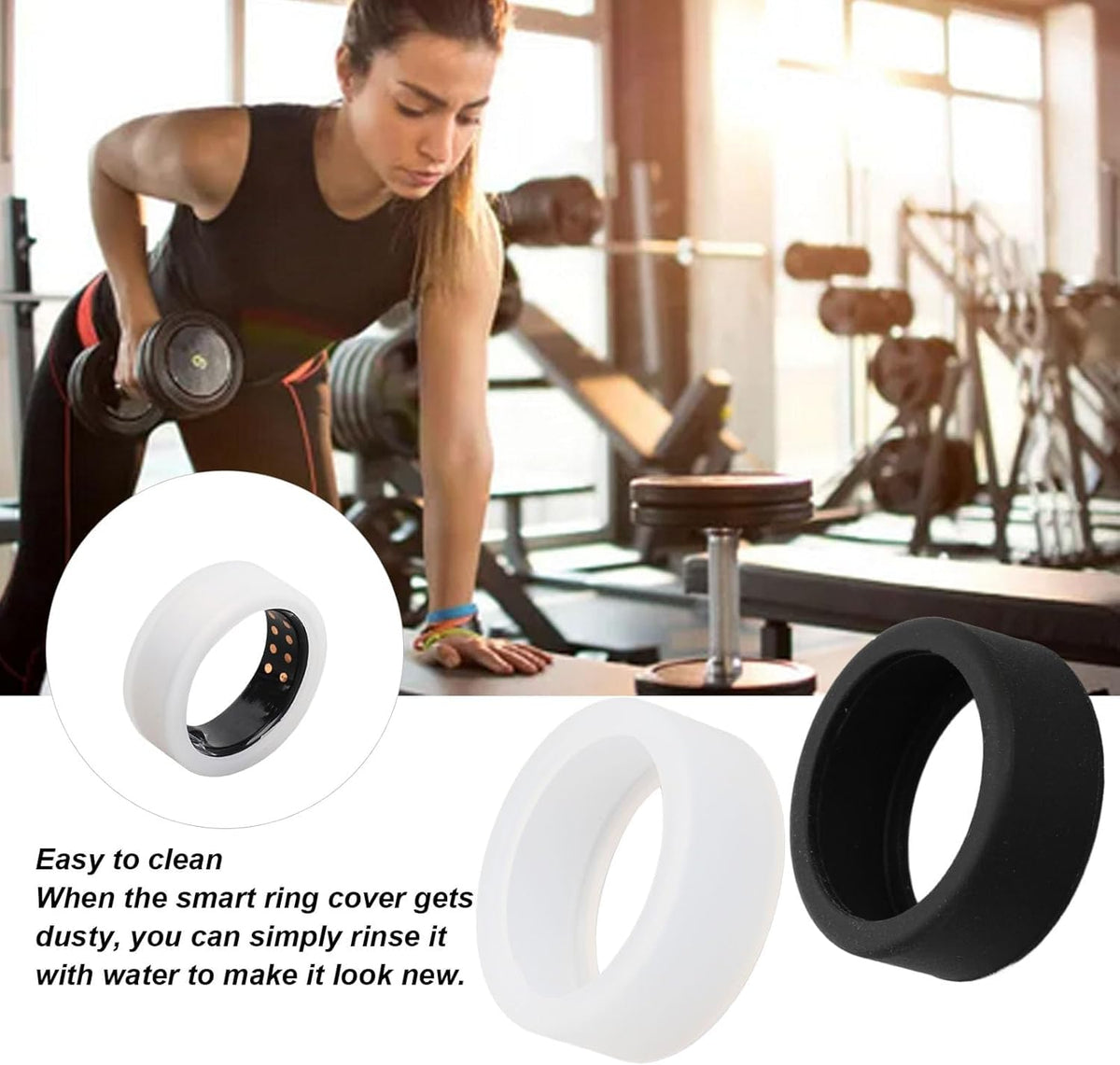 OJOS Silicone Ring Cover Compatible with Oura Ring Gen 3/ Gabit Ring, Round Ring Case Elastic Ring Protection Smart Ring Protector Sleeve Accessories (White, Sm