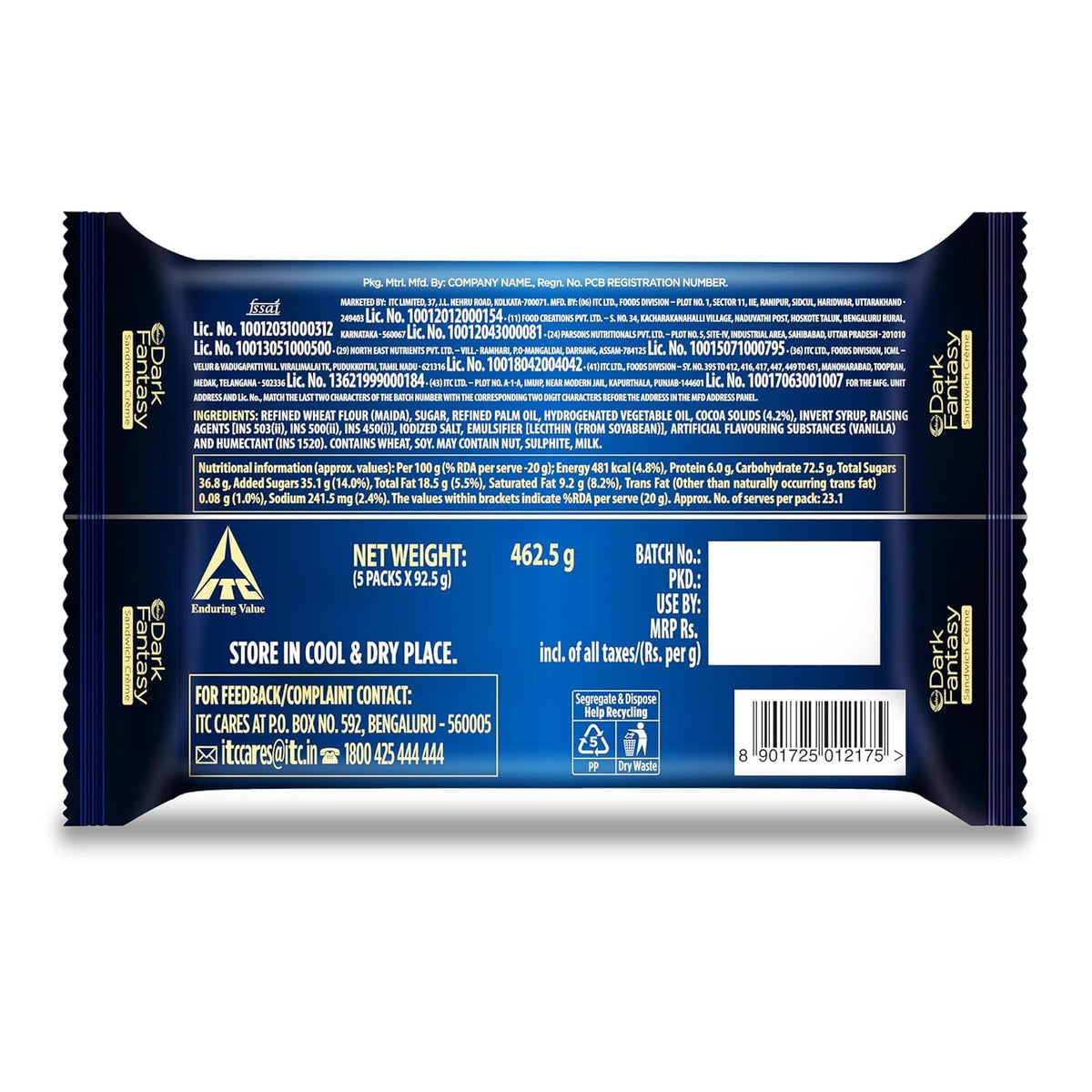 Sunfeast Dark Fantasy Sandwich Crème Biscuit, Vanilla, 462.5 gm Vanilla 462.5 g