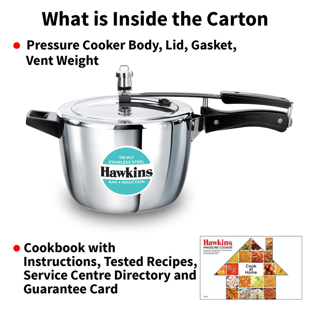 Hawkins 1.5 Litre Triply Stainless Steel Pressure Cooker, Inner Lid Induction Baby Cooker, Silver (HSST15) 1.5 Litres