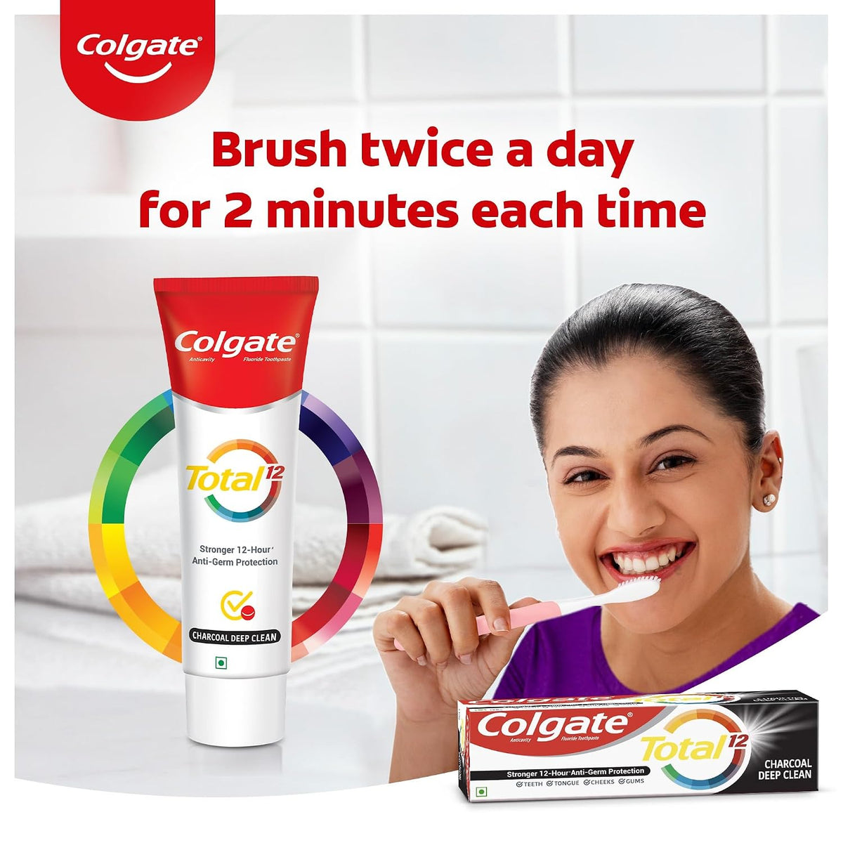 Colgate Total Whole Mouth Health, Antibacterial Toothpaste, 120gm (Charcoal Deep Clean) 120 g (Pack of 1)
