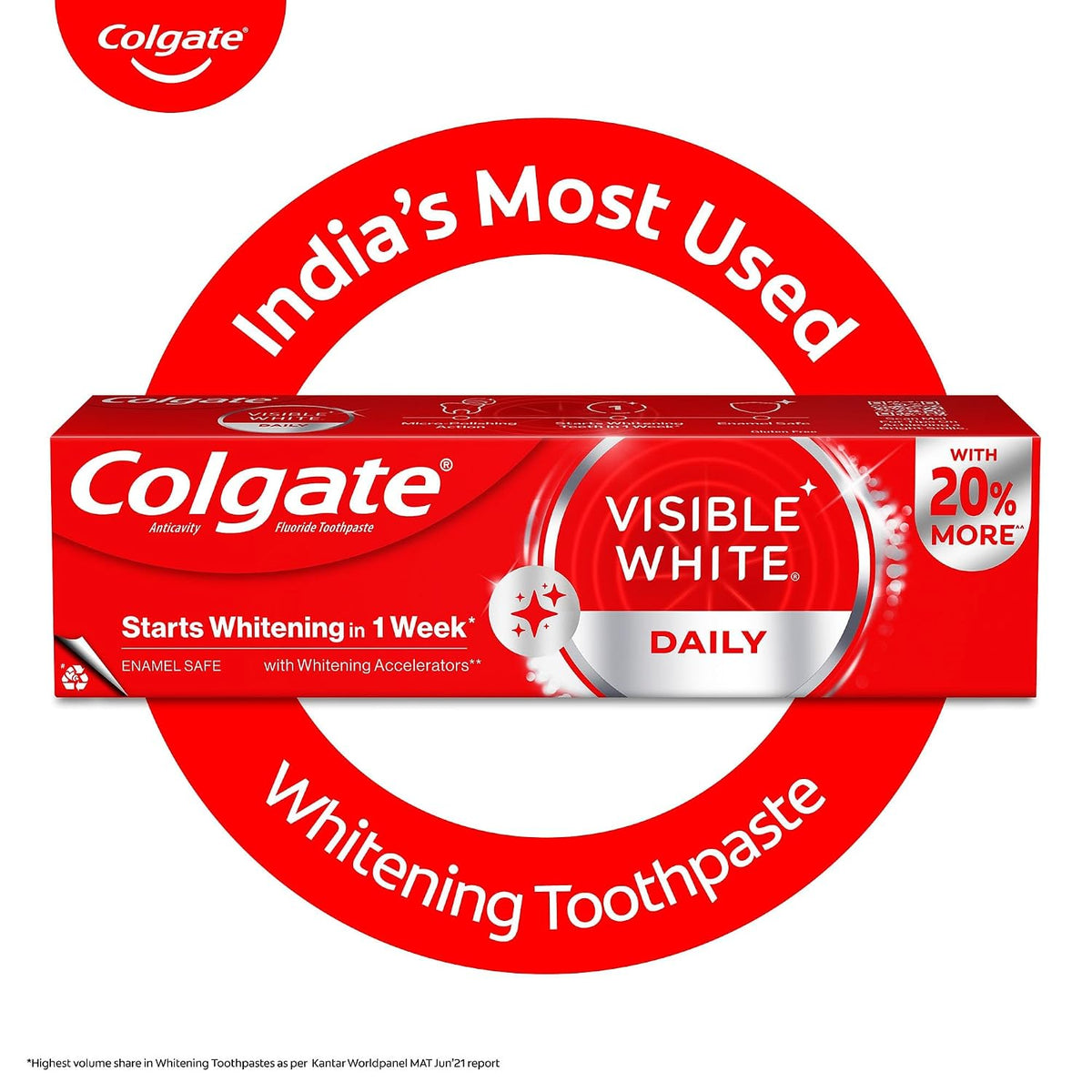 Colgate Visible White Teeth Whitening Toothpaste, Protects Enamel, Removes Stains, With Whitening Accelerators, 480g, 120g X 4 100 g (Pack of 4)