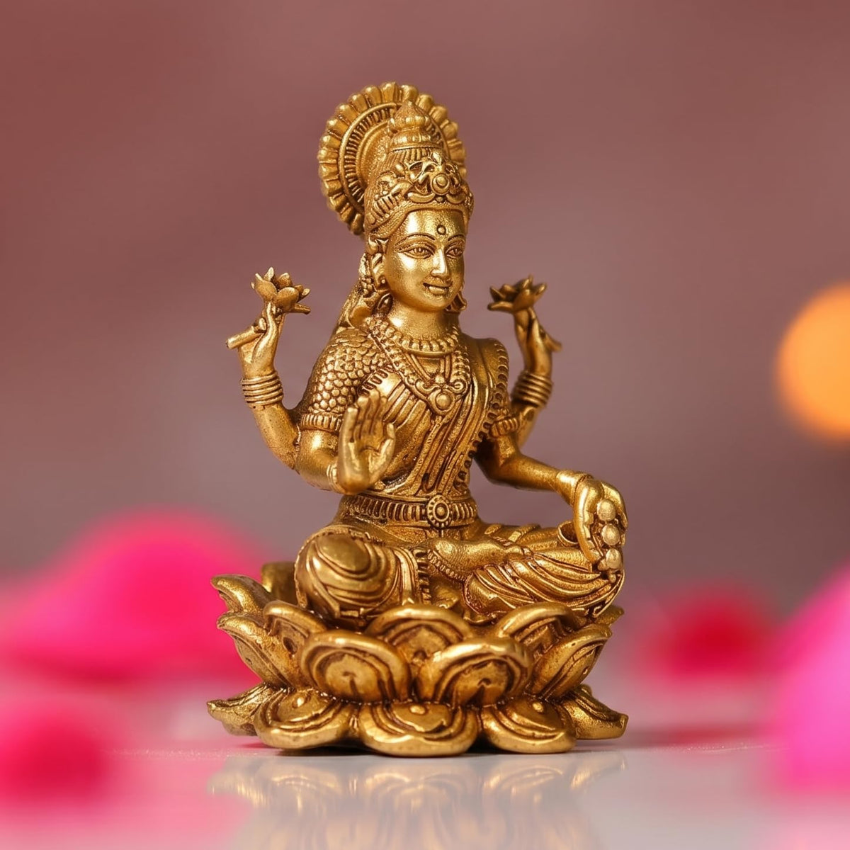 Small Brass laxmi Idol - 4cm Lakshmi murti for Home Pooja decore and car Dashboard (LAXMI)