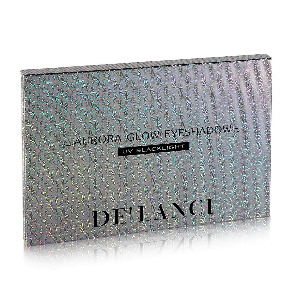 DE'LANCI Neon Eyeshadow Palette Glow in the Dark, Aurora Glow Eyeshadow Pallets Stage, Halloween Christmas Makeup Kit UV Blacklight Matte and Glitter Fluorescen