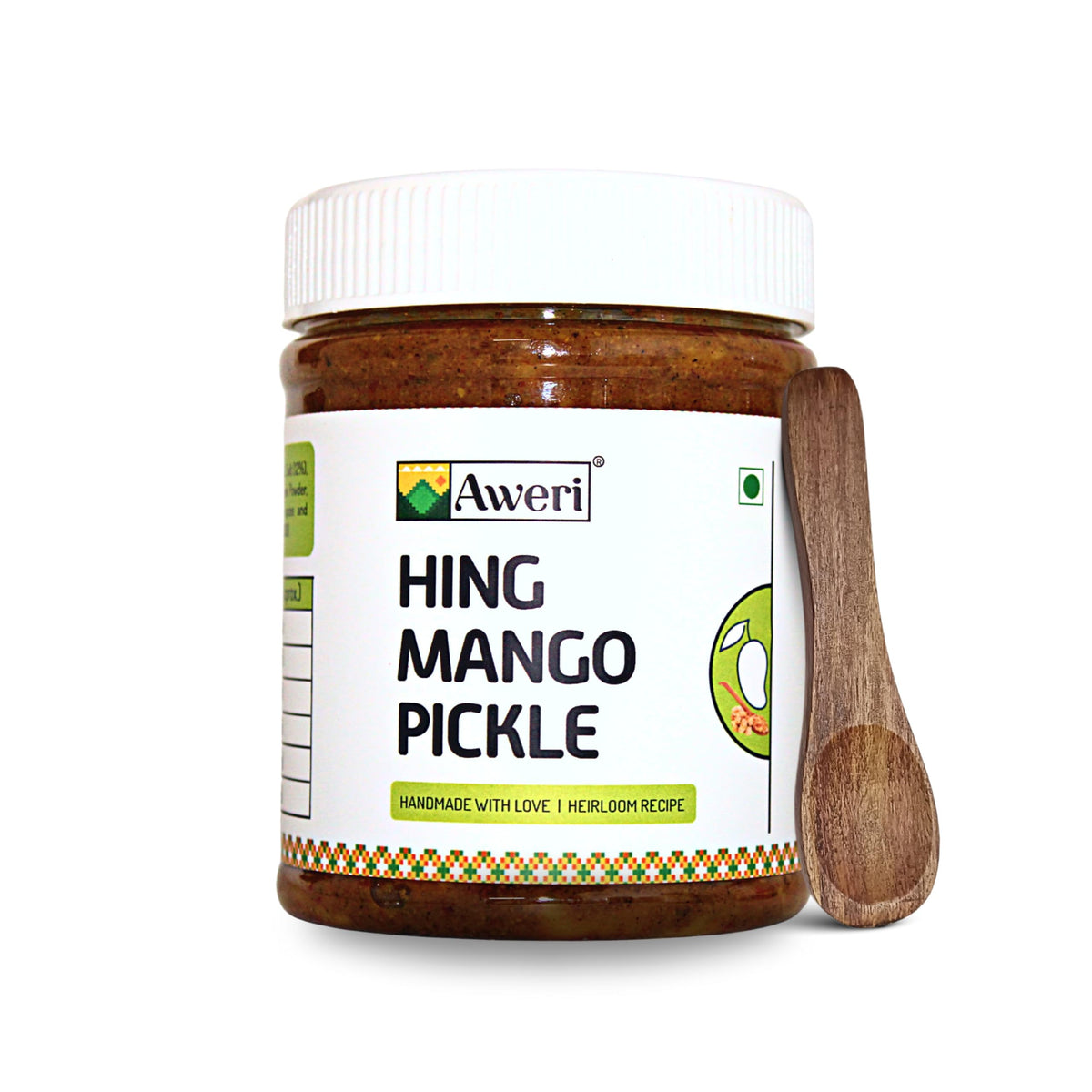 Aweri Hing Mango Pickle (400g) | Includes Sheesham Wooden Spoon | Traditional Aam Hing Achaar | Spicy & Tangy Taste | Made with Cold Pressed Mustard Oil | Diges