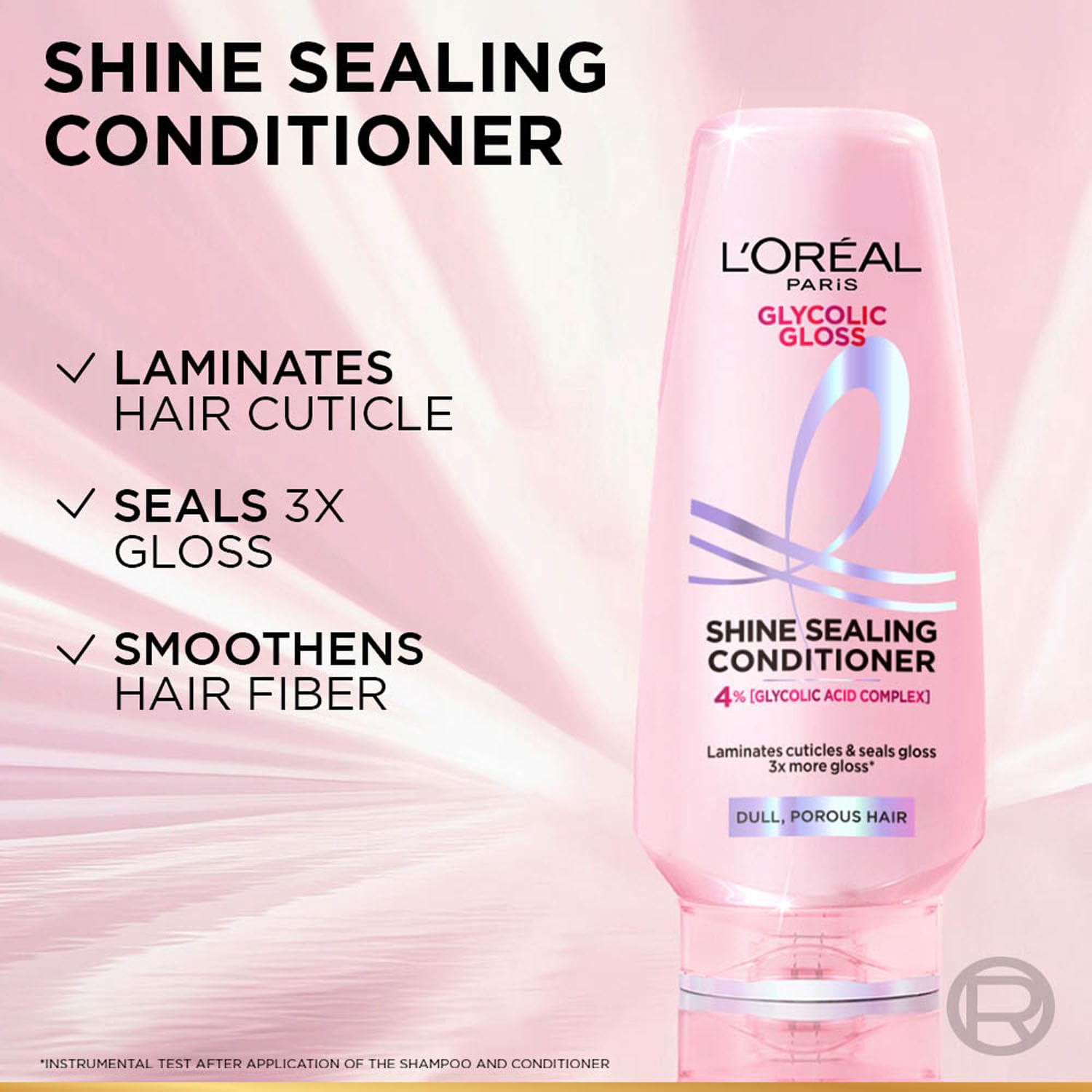 L’Oréal Paris Glycolic Gloss Shine sealing conditioner, powered by 4% Glycolic Acid, for dull hair, smoothens hair fiber for 3x more gloss, 340ml