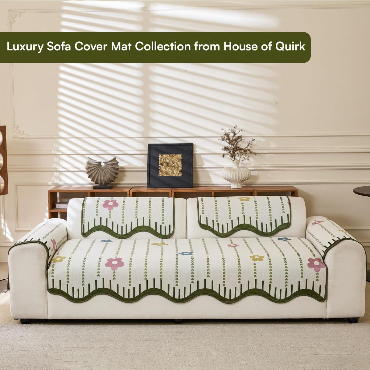 House of Quirk ‘Loom Stripe Series’ Chenille Couch Cover – Curved Edge Quilted Non-Slip Washable Sofa Slipcover, Soft Durable Furniture Protector (Two Seater, B