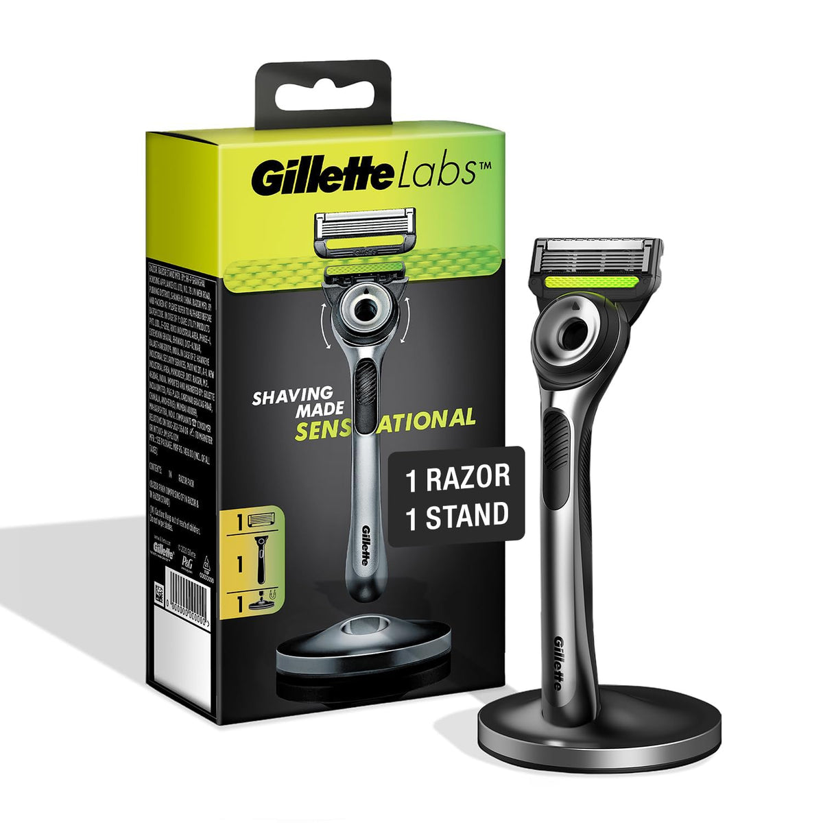 Gillette Labs Razor For Men, With 2D Flexdisc Technology, Magnetic Stand, Exfoliating Bar, Metallic Handle, 5 Anti-Friction Blades,Precision Trimmer,Waterproof