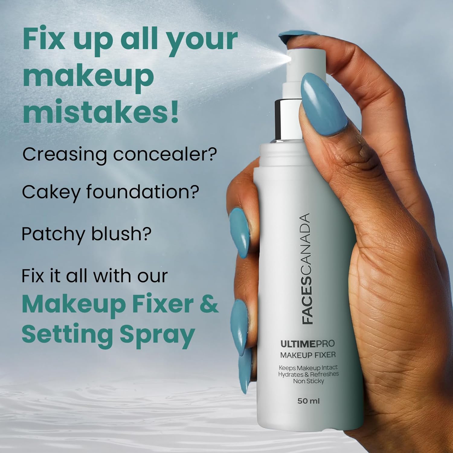 FACESCANADA Ultime Pro Makeup Fixer, 50 Ml | Long Lasting Makeup Setting Spray | Keeps Makeup Intact | Hydrates, Soothes & Refreshes Skin | Hyaluronic Acid & Vitamin E Enriched | No Alcohol