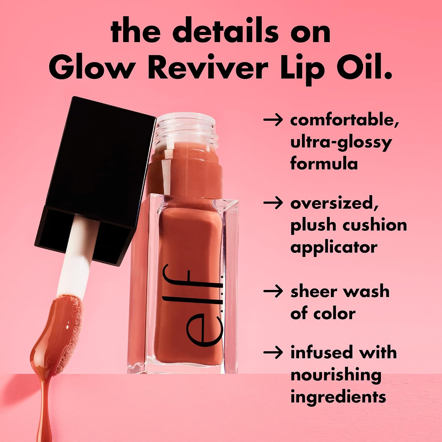 e.l.f. Glow Reviver Lip Oil, Nourishing Tinted Lip Oil For A High-shine Finish, Infused With Jojoba Oil, Vegan & Cruelty-free, Hot As Fudge