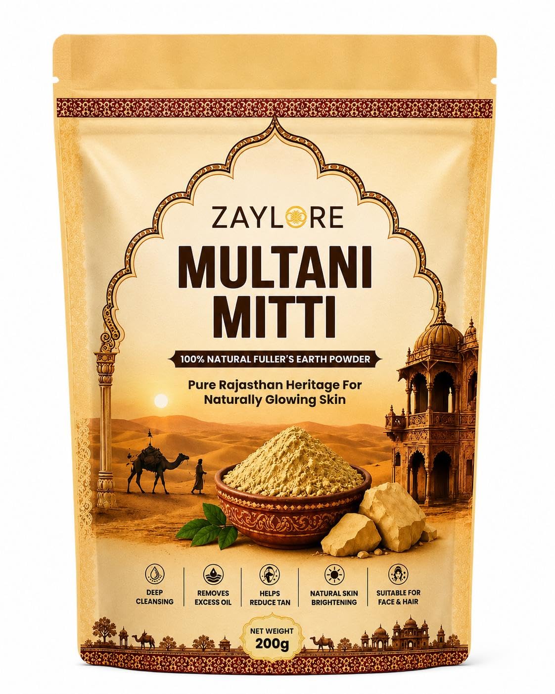 Naturals Multani Mitti Powder,100% Natural Fuller’s Earth Clay for Face & Hair, Deep Cleansing, Oil Control, Skin Brightening & Scalp Care (200g)