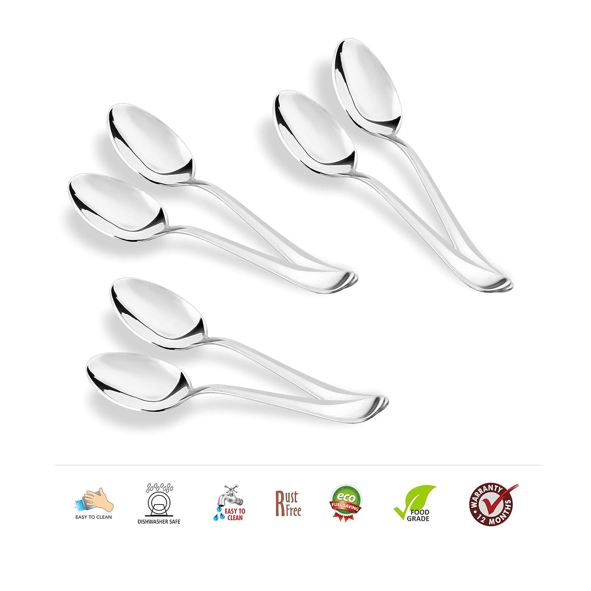 Sumeet Stainless Steel Baby/Medium Spoon Set of 6 Pc – (16cm L) (1.6mm Thick) 6 Pcs Medium