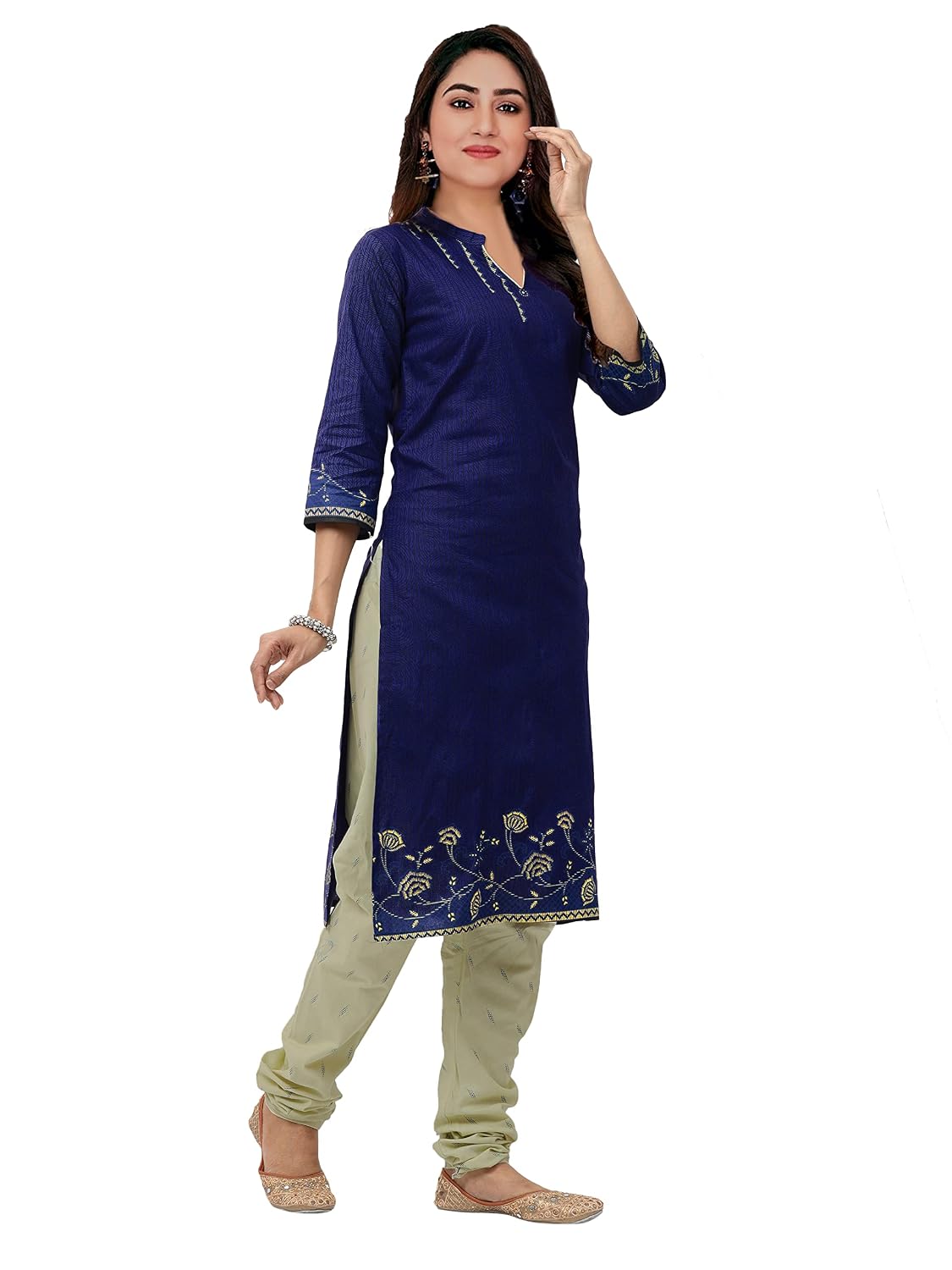 Miraan Cotton Printed Readymade Salwar Suit For Women(MIRAANSGPRI1521, Blue) S Blue