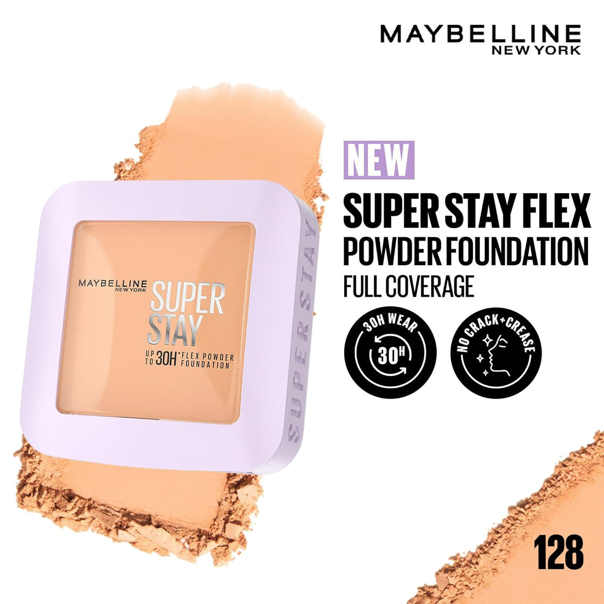 Maybelline New York Super Stay Flex Powder Foundation, 128 128 9 g (Pack of 1)
