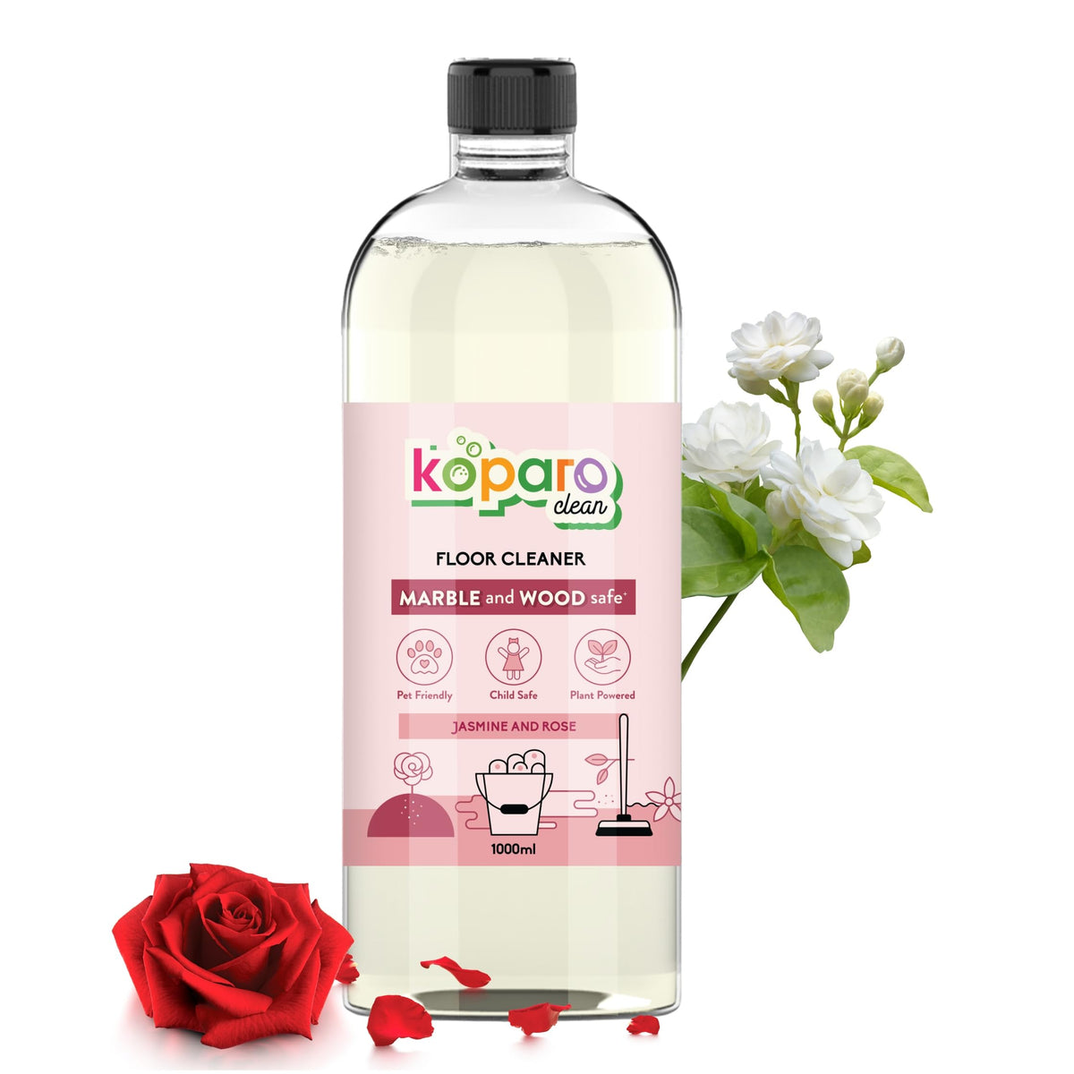 Koparo Natural Disinfectant Surface & Floor Cleaning Liquid | 1 Litre | Plant-Based Non-Toxic Germ Kill Formula | Jasmine Freshness | Safer Than Phenyl | Kids S