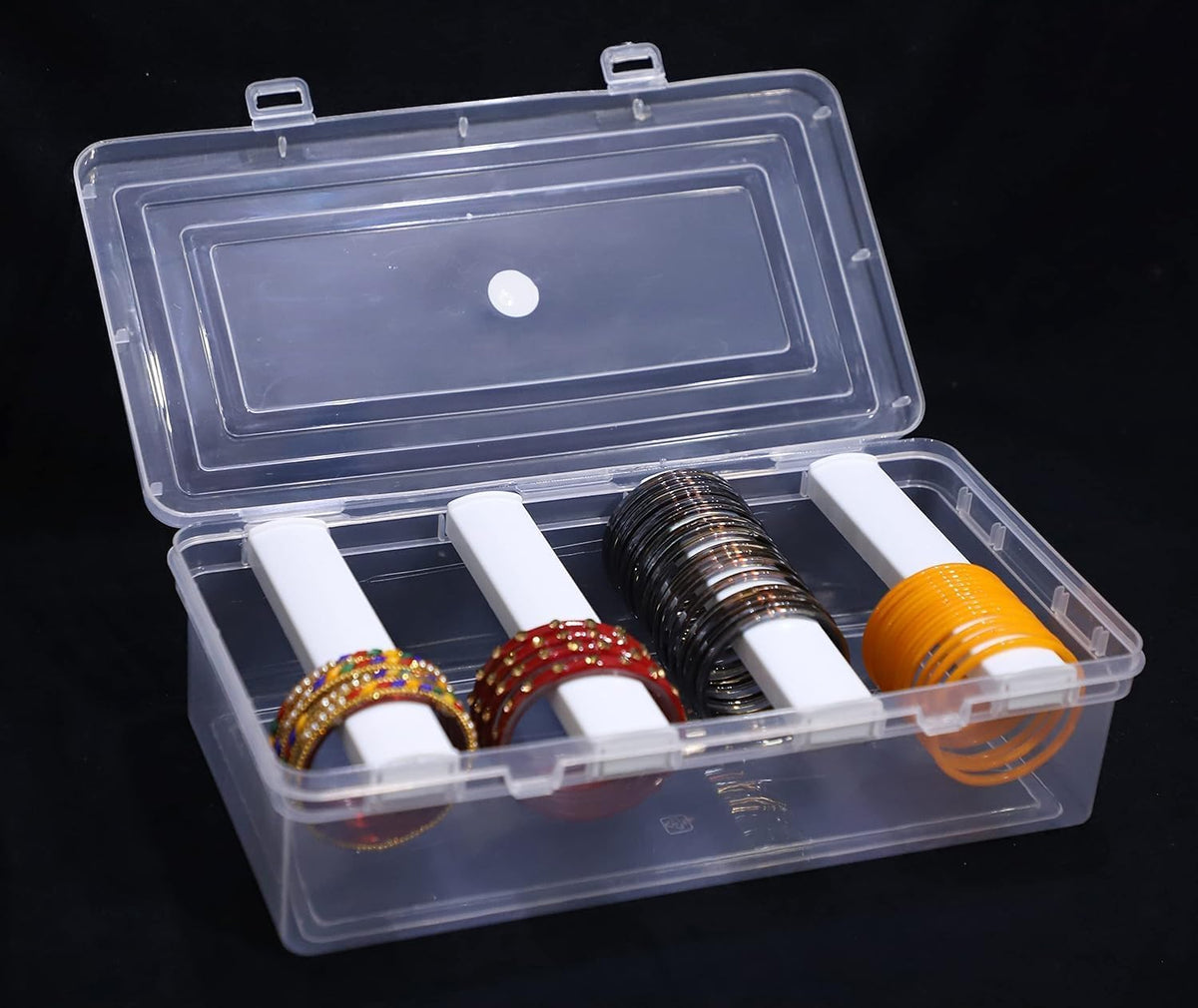 Mahganya Clear Plastic Bangle Box, 4 Compartments