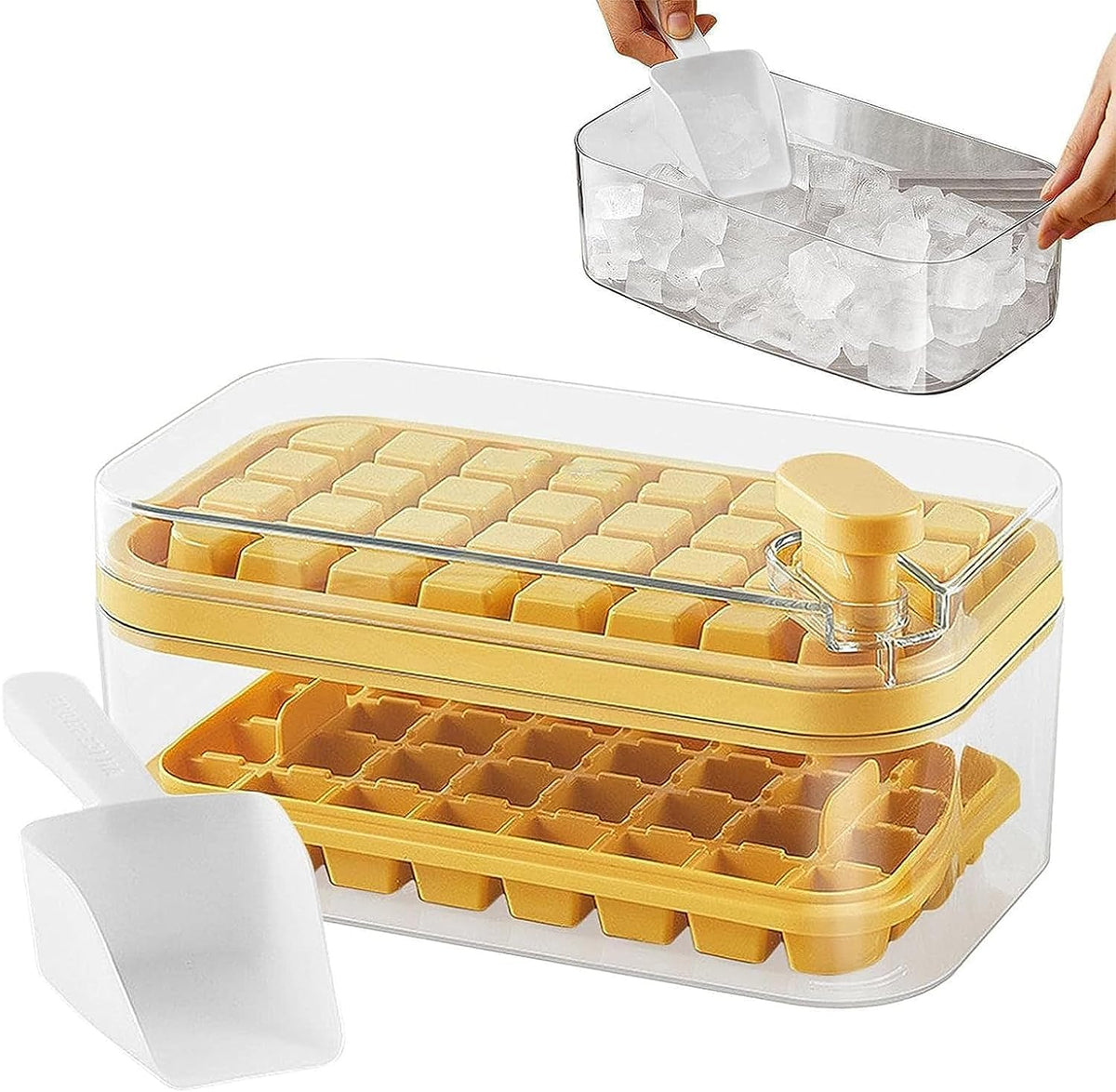 HOMETREADS 2 Layer Ice Cube Tray with Lid & Bin, Square Ice Cubes Molds with Ice Scoop, One Tap Easy Release & Save Space, BPA Free Ice Cube Storage Container 6