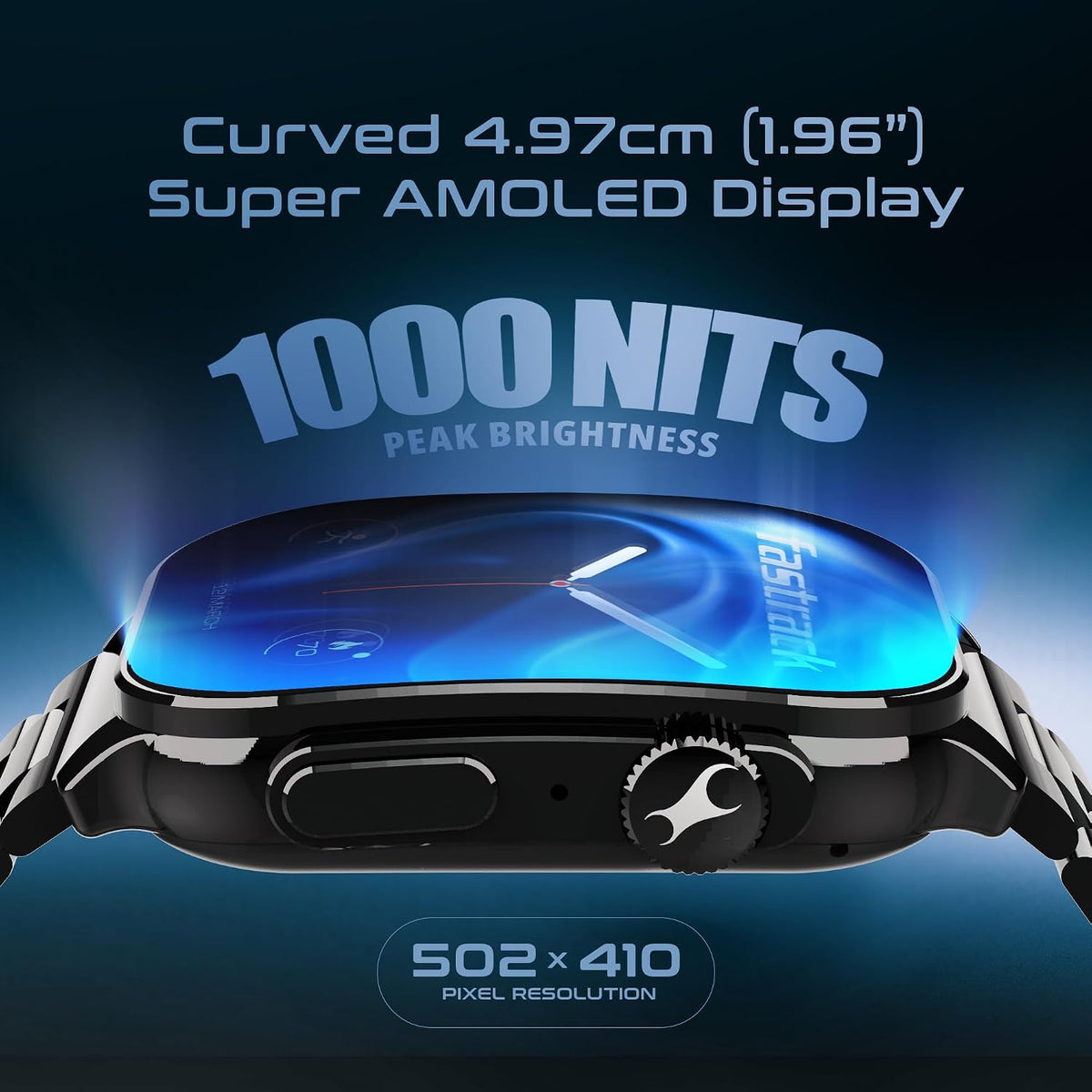 Fastrack Astor FS2 Pro 1.96" Super AMOLED Smart Watch, Metal Body with 1000 Nits Brightness, SpO2, BP & Sleep Monitor, BT Calling, 100+ Sports Modes – Smartwatc