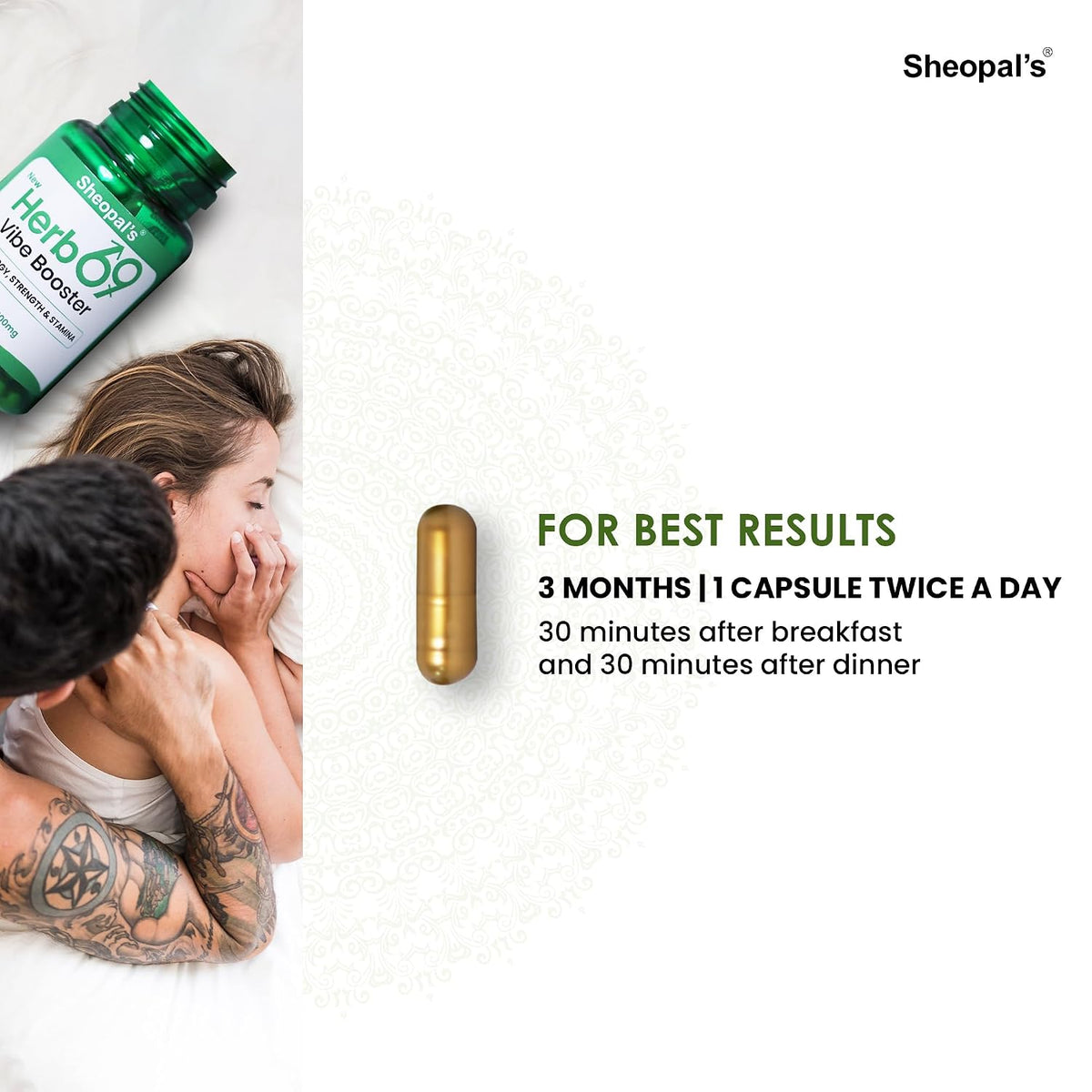 Sheopals Herb 69 Vibe Booster for Men | Ayurvedic Helps Increasing Vitality & Energy Booster | With Shudh Shilajit Safed Musli, Ashwagandha, Shatavari | 60 Caps