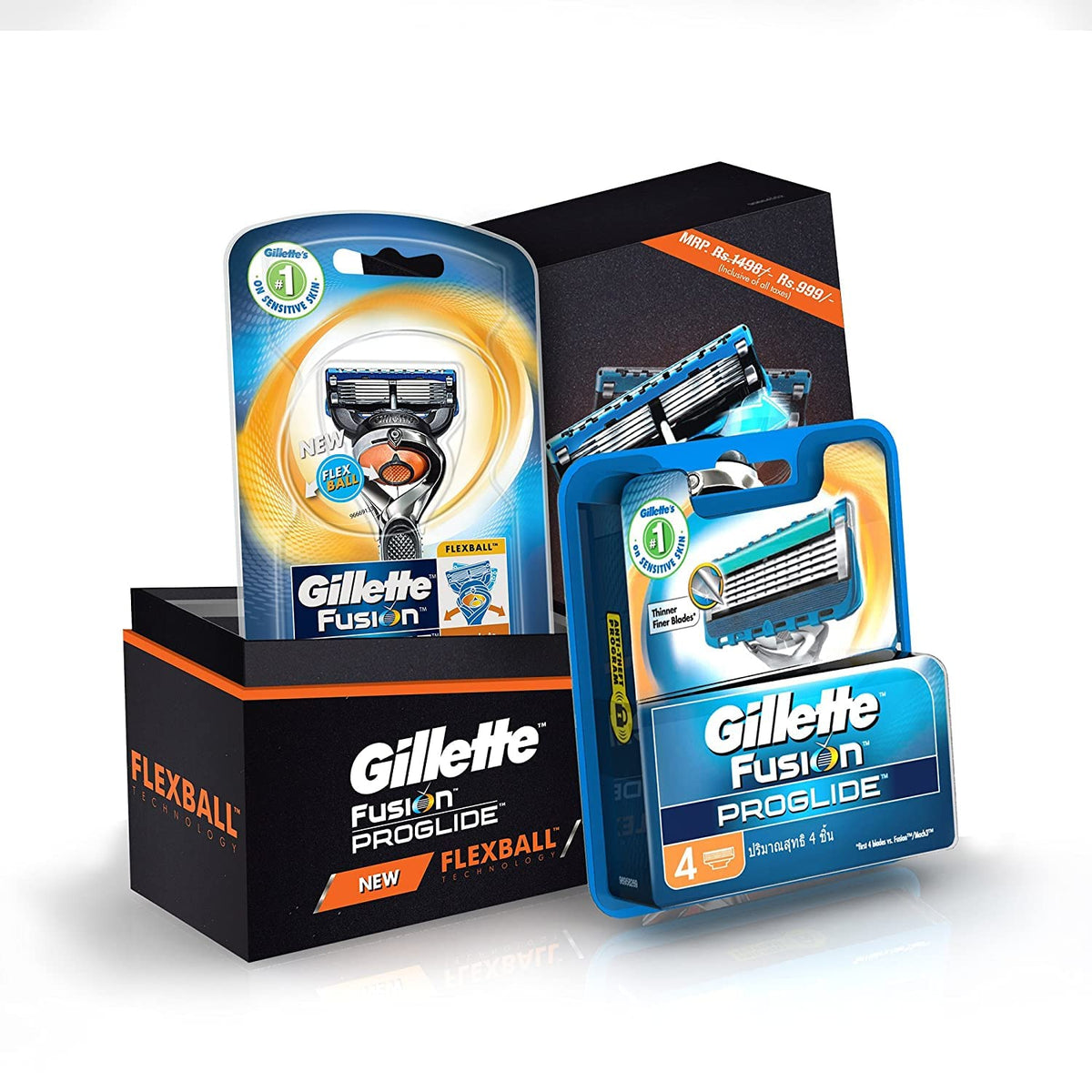 Gillette Flexball Pro Glide Gift Pack For Men (1 Razor With 4 Blades) | Value Pack | Mens Grooming Set | Gift Hamper For Men, Husband, Boyfriend