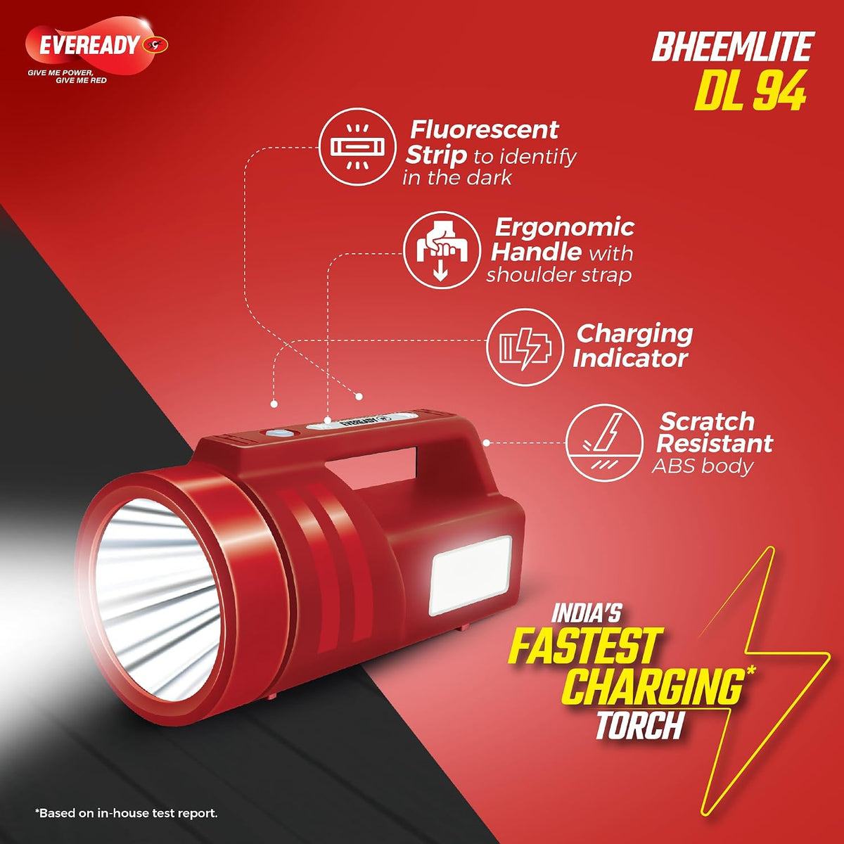 Eveready Bheemlite DL94 Rechargeable LED Torch & Sidelight, USB-C, 4 Modes
