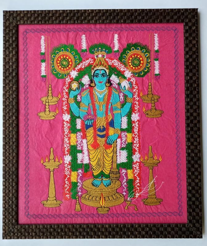 Framed Canvas Painting Guruvayurappan Spiritual Art Wall Painting for Living Room, Bedroom, Office, Hotels, Drawing Room(ASA GD 044)