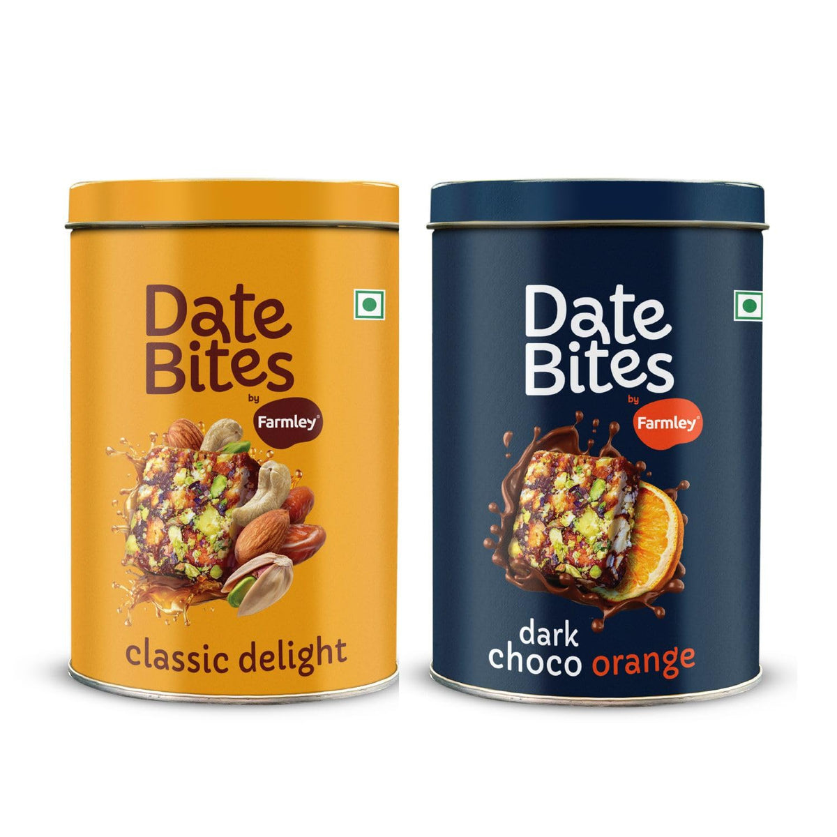 Farmley Classic Date Bites & Dark Choco Orange Date Bites Tin Jar 200g X 2 I Dates Barfi Made with Dates, Pista, Cashews, Almonds, Honey and Pure Ghee Date Bite