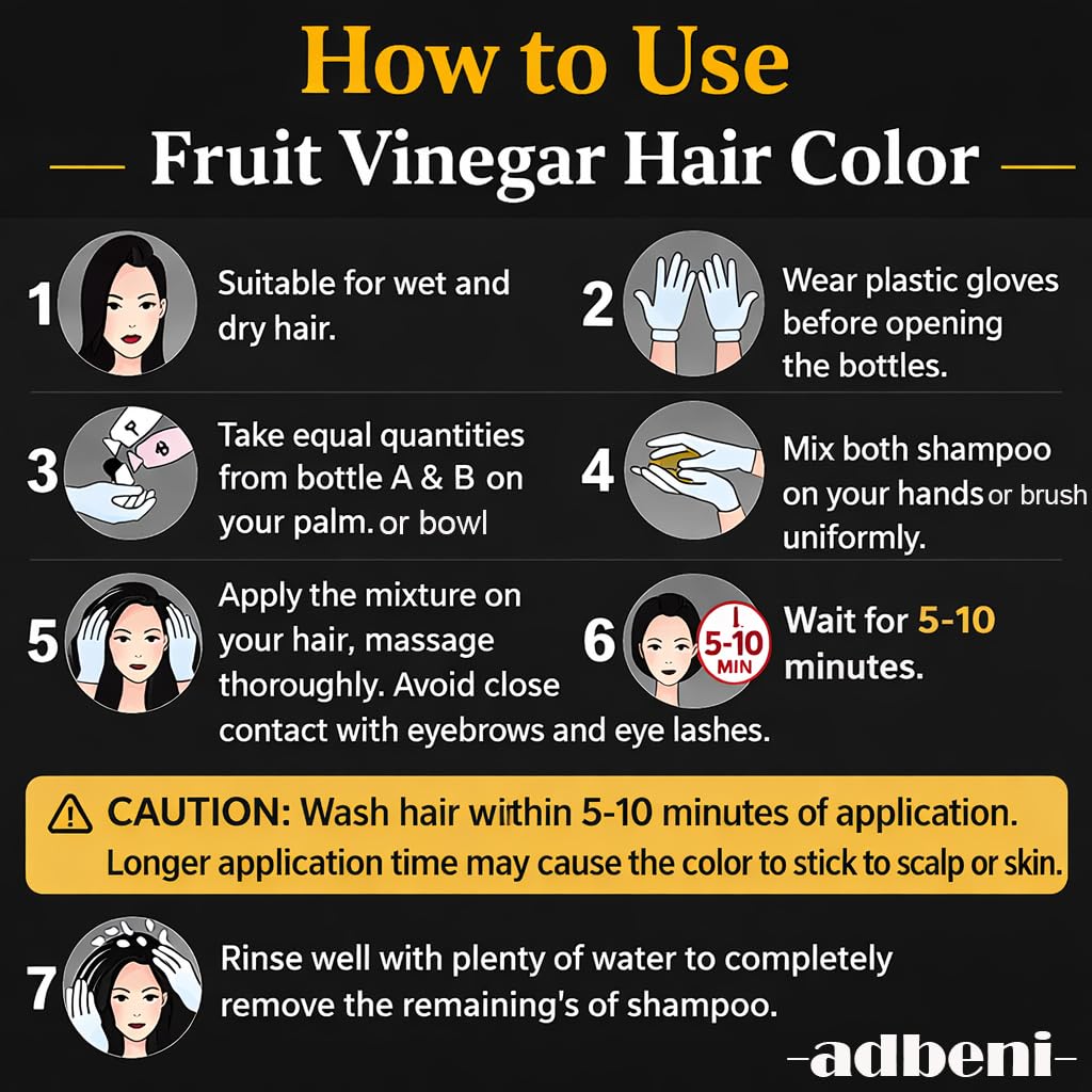 Adbeni Fruit Vineger Gel Hair Color, Black | Natural Hair Dye for Men & Women | No Ammonia | Long-Lasting, Gentle on Scalp | 500ml Black Black 500 ml (Pack of 1