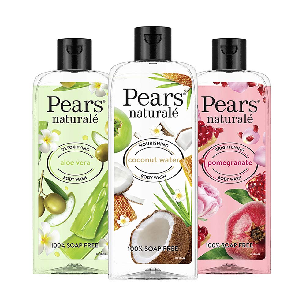 Pears Naturale Brightening Pomegranate Body Wash 250 ml, 100% Natural Ingredients, Liquid Shower Gel with Rose Extract for Glowing Skin - Paraben Free (Pack of