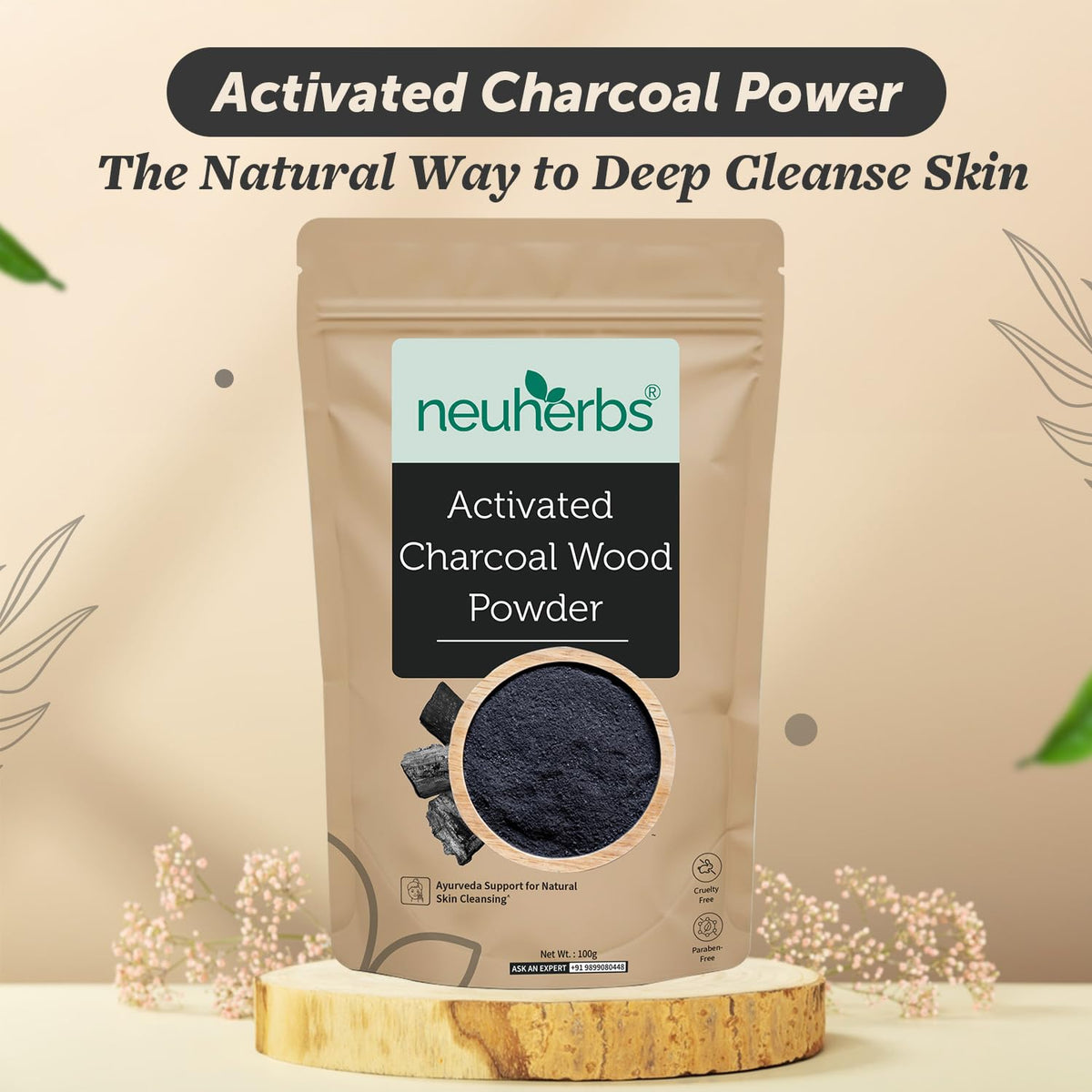 Neuherbs Activated Charcoal Powder 100g | Natural Face Pack for Deep Cleansing, Oil Control & Skin Purification | Removes Dead Skin Cells | 100% Pure & Natural