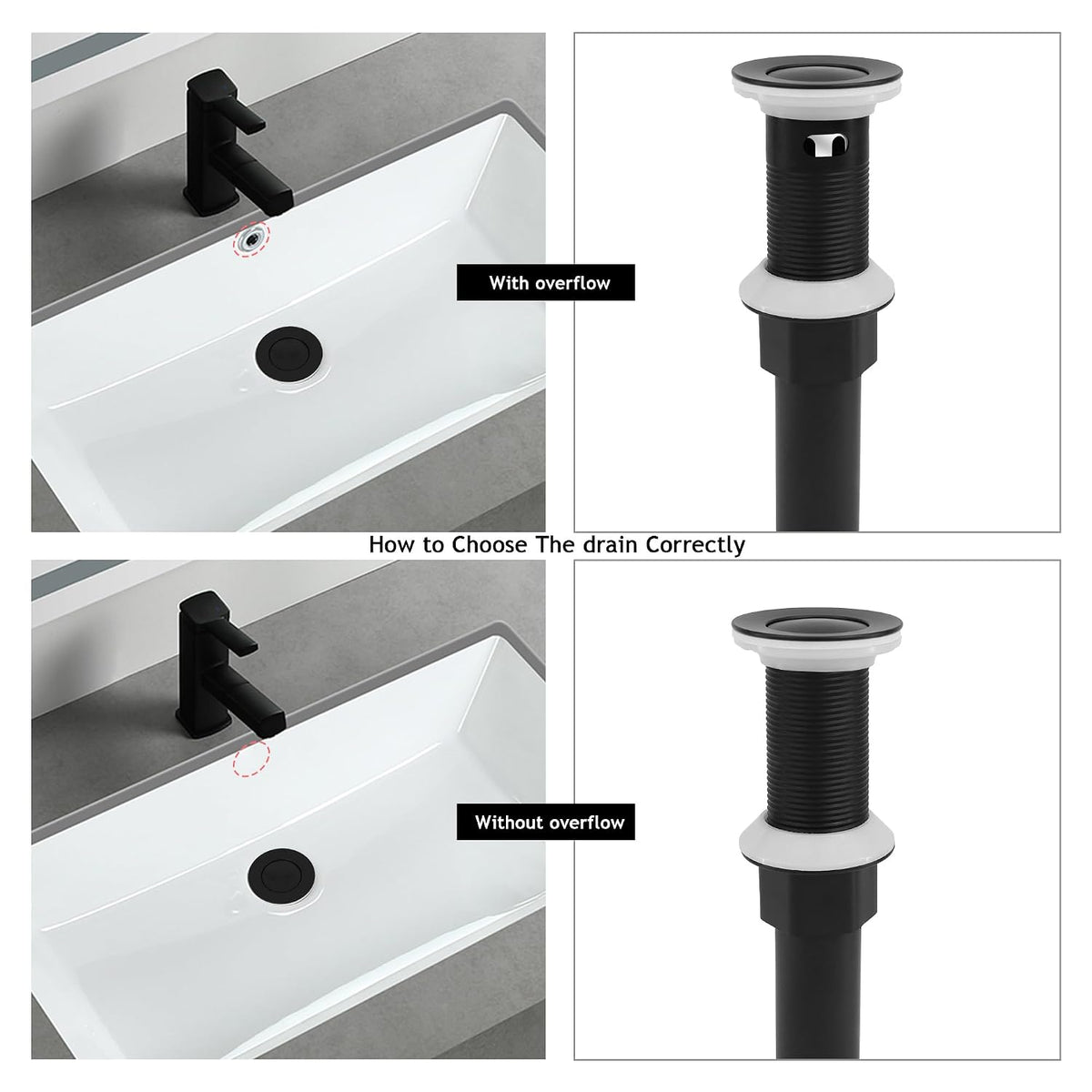 Bathroom Sink Drain,2 Pack Drain Stopper with Overflow,Pop Up Drain Assembly with Detachable Strainer Basket,Built-in Anti-Clogging, Stainless Steel Nut Mattle