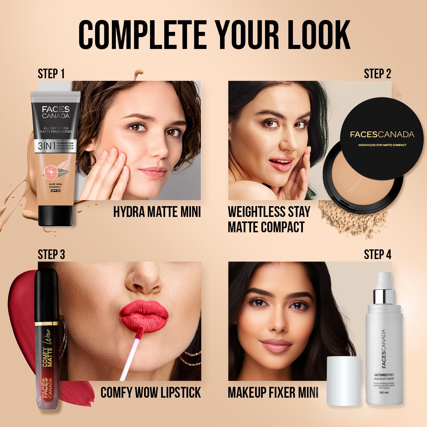 FACESCANADA Weightless Stay Matte Finish Compact Powder - Beige,9 G|Non Oily Matte Look|Evens Out Complexion|Hides Imperfections|Blends Effortlessly|Pressed Powder For All Skin Types, 62 Grams