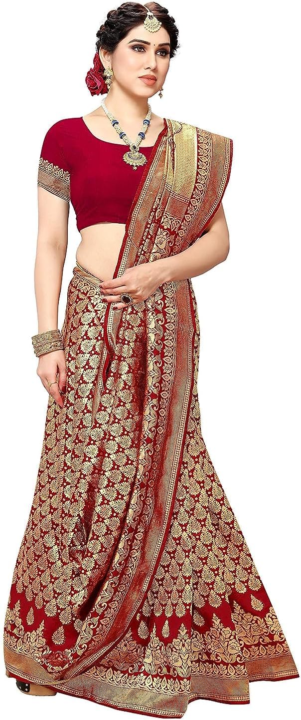 Yashika Banarasi Women's Kanjivaram Navy Silk Saree Red
