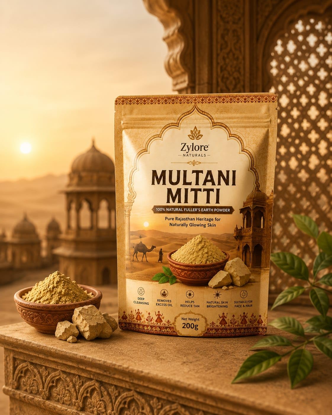 Naturals Multani Mitti Powder,100% Natural Fuller’s Earth Clay for Face & Hair, Deep Cleansing, Oil Control, Skin Brightening & Scalp Care (200g)