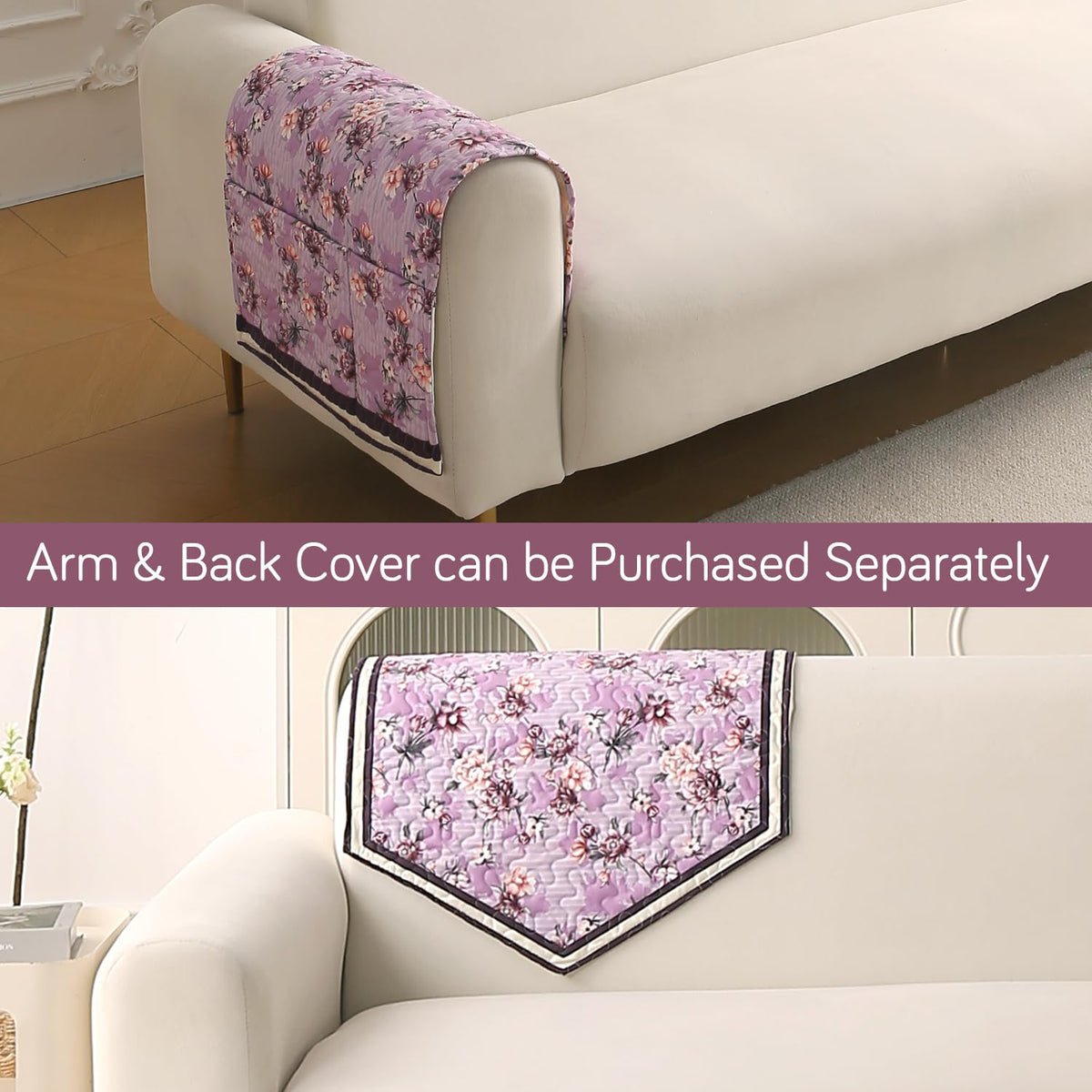 HOKIPO Florentina Sofa Cover Mat 4 Seater 220 cm, Peony Lavender Peony Lavender Mat - 1 Pc Seat - 220 cm