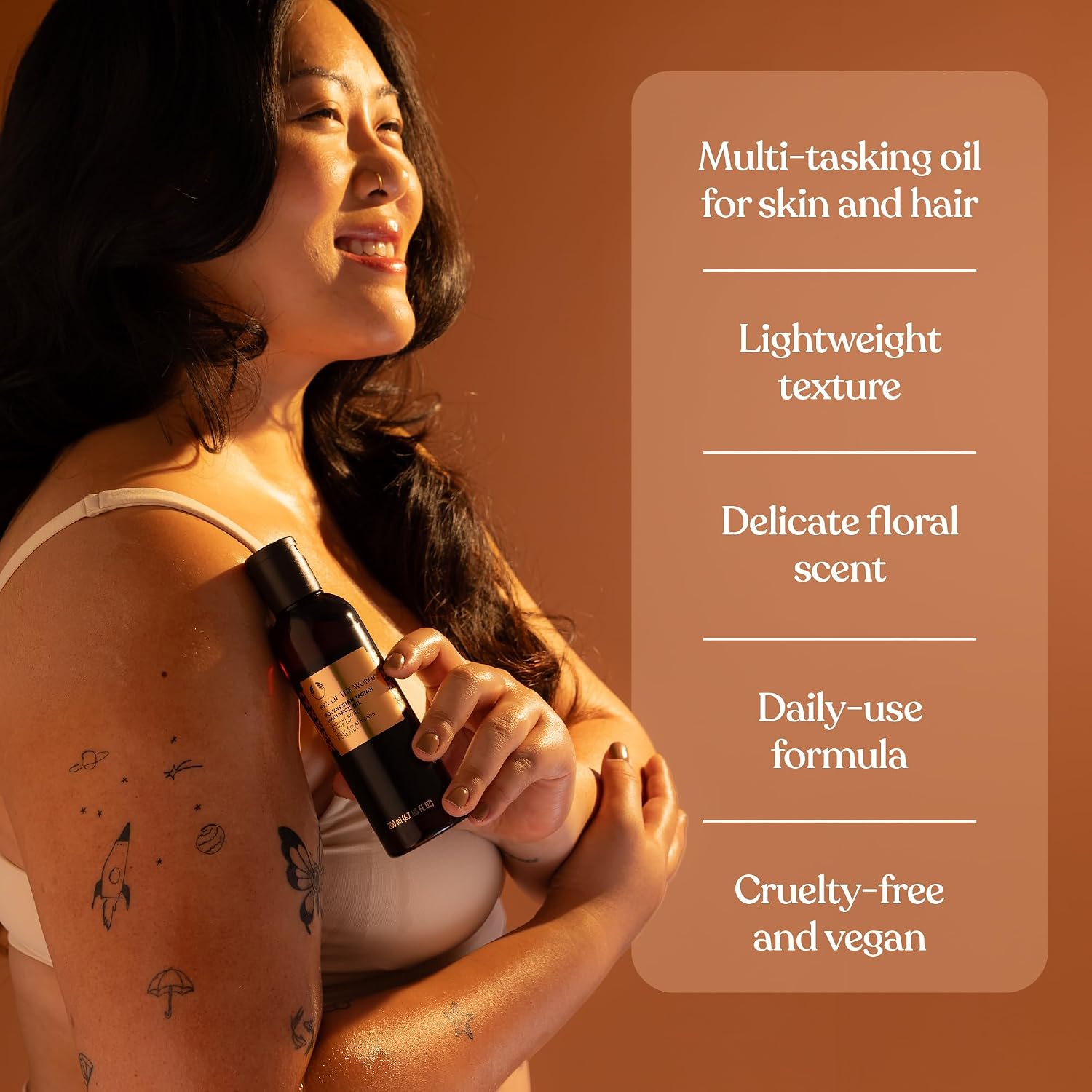 The Body Shop Polynesian Monoi Radiance Body & Hair Oil | Lightweight Oil for Glowing Hair and Skin | Delicate Floral Scent, Vegan, 200 ml / 6.7 oz