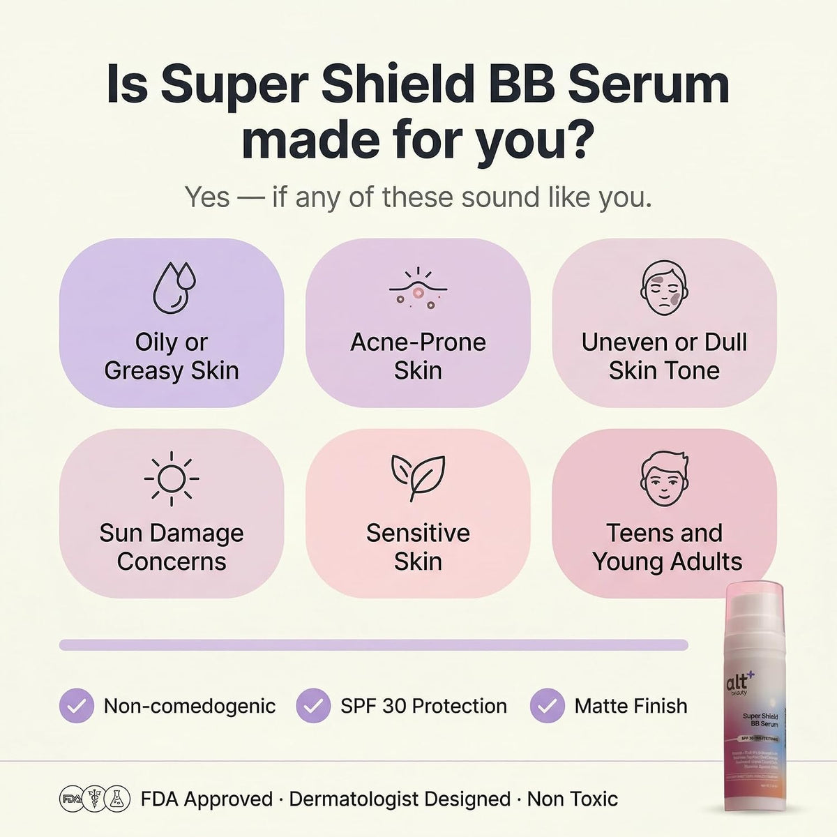 Super Shield BB Serum | Tinted BB Cream Serum for Natural No-Makeup Look | Mineral Sun Protection with Zinc Oxide | Niacinamide & Vitamin C for Glow | Lightweig