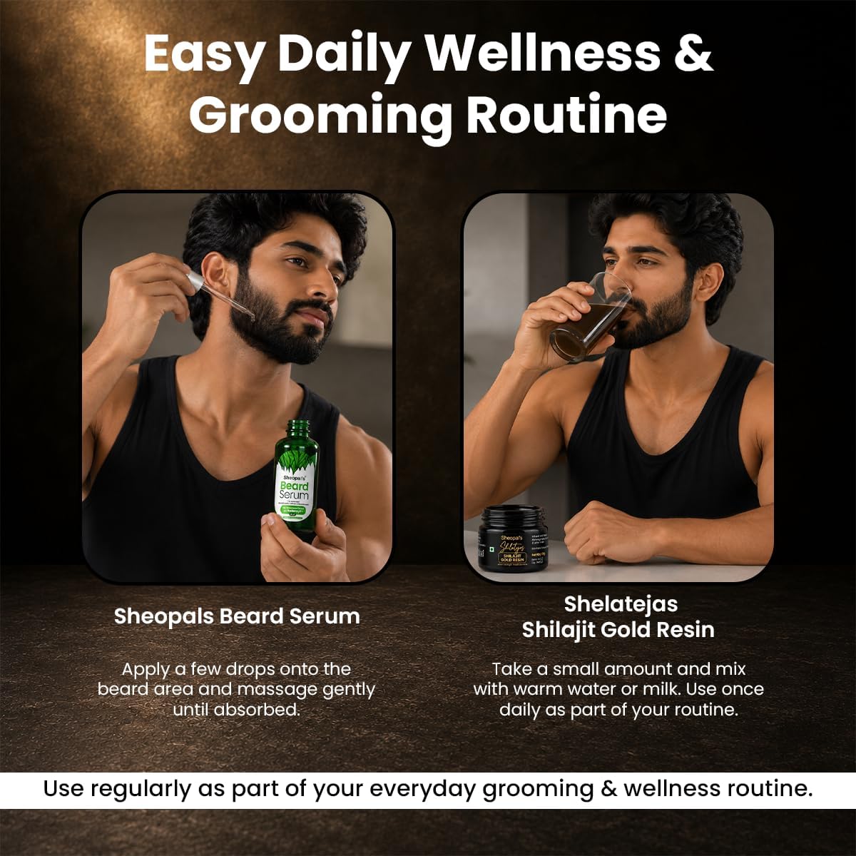 Beard Serum & Shilajit Resin Combo | Beard Serum with Watercress Extract & Redensyl | Ayurvedic Wellness Combo for Men
