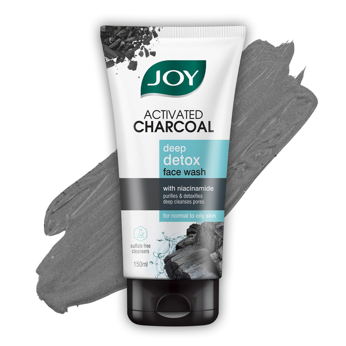 Joy Activated Charcoal Face Wash for Oily Skin 150ml x 2 | Controls Oil & Removes Dirt & Blackheads | Fights Pollution, Reduces Acne & Pimples For a Clearer & S