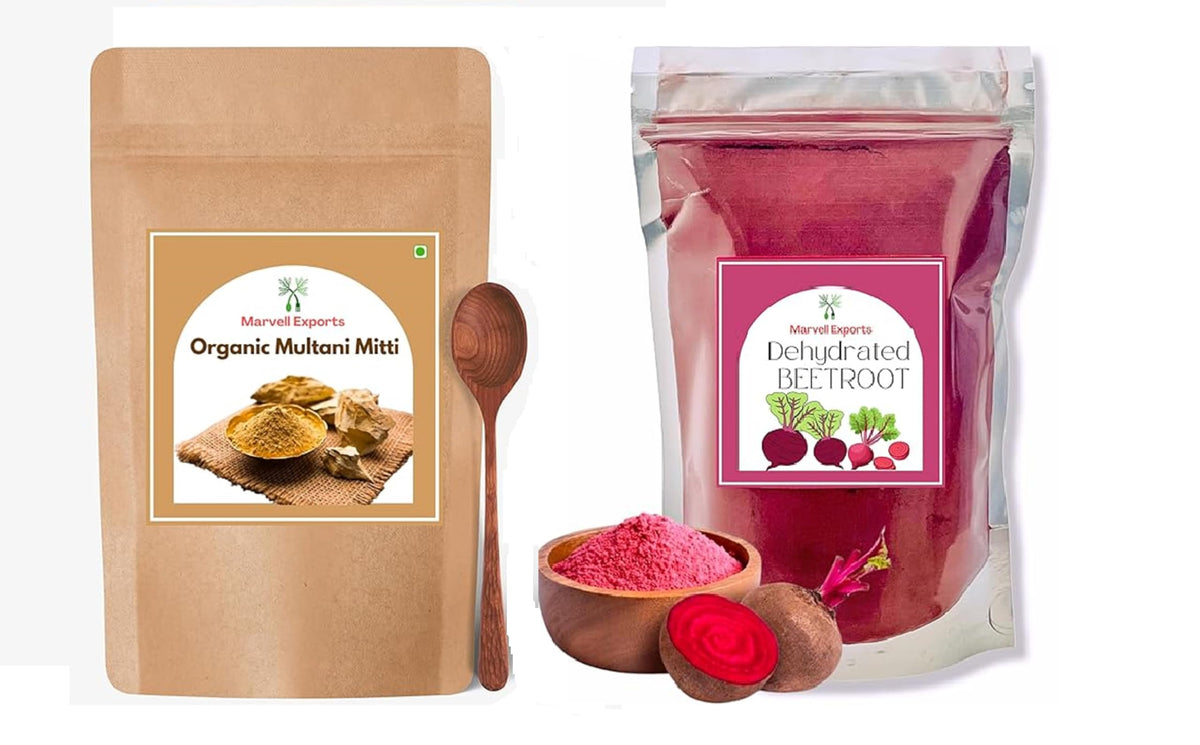 100% Natural Multani Mitti powder And Beetroot Powder Combo Pack 200 grams each for Face, Skin & Hair | Energy Boost, Antioxidant Power | Enhanced Exercise Perf