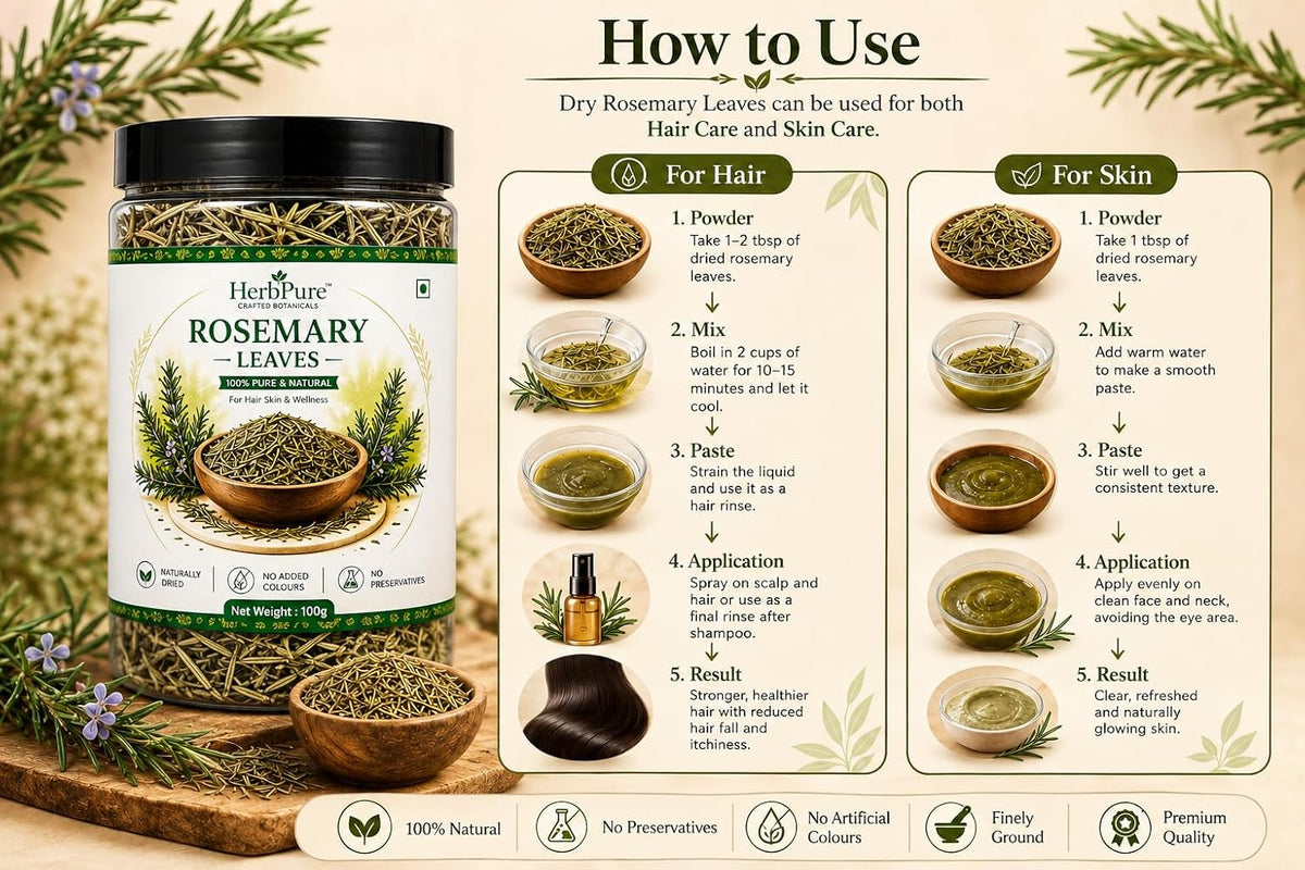 HerbPure Dry Rosemary Leaves 100g | 100% Natural | For Hair & Skin