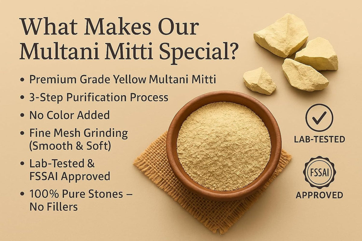 100% Pure Multani Mitti Stone (500gm) | Natural Fuller's Earth Clay for Face Pack, Skin Oil Control | For All Skin Types |