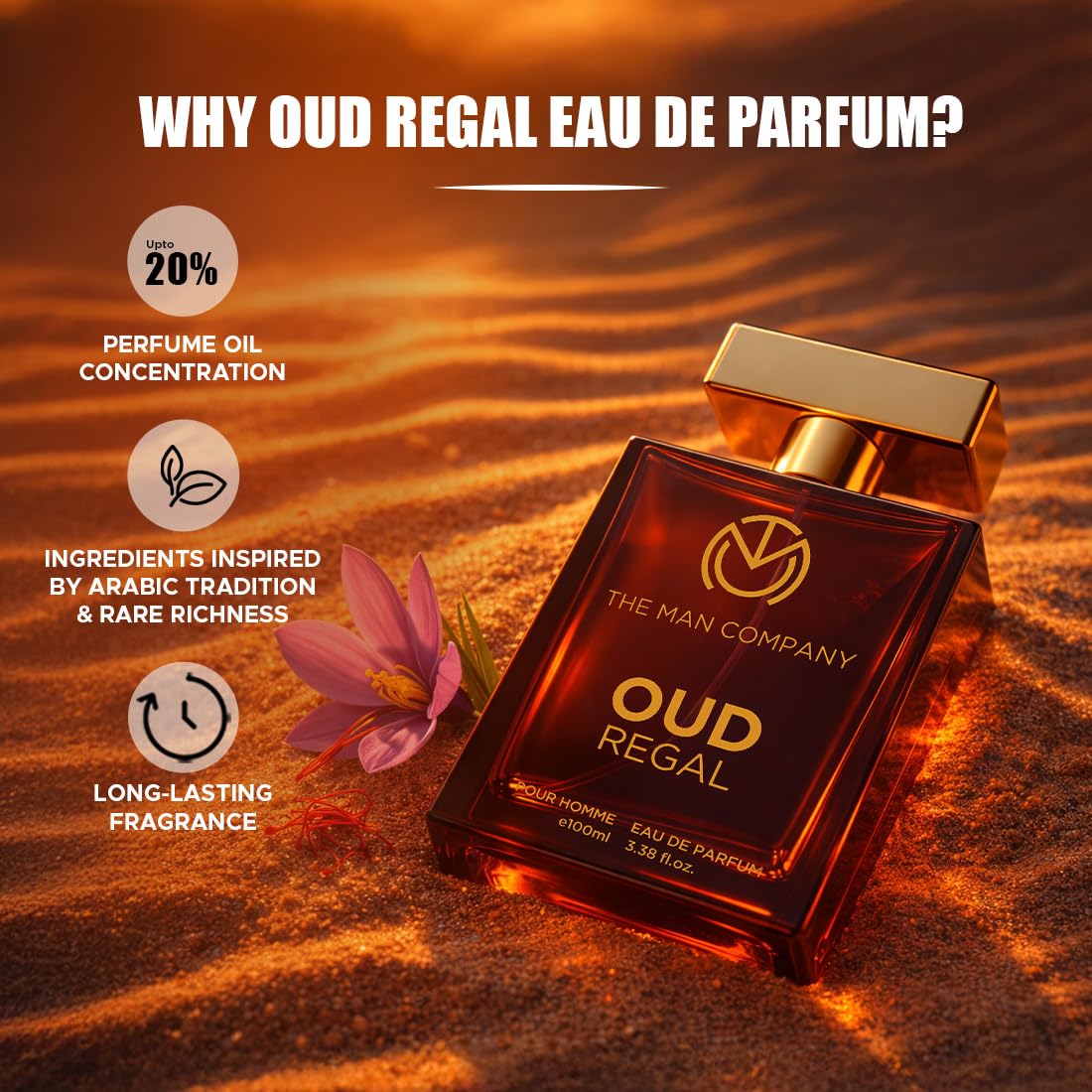 THE MAN COMPANY OUD REGAL Perfume for Man | Long Lasting Bold Oud Perfume | Luxury EDP Fragrance with Saffron & Patchouli | Gift for Him | 100 ml | Anniversary