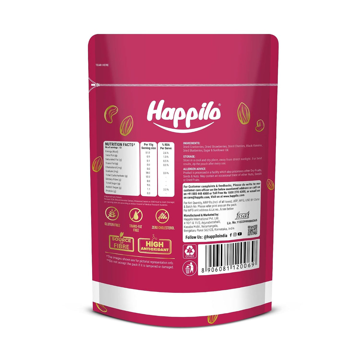Happilo Premium International Fresh Super Mix Berries, 200 g 200 g (Pack of 1)