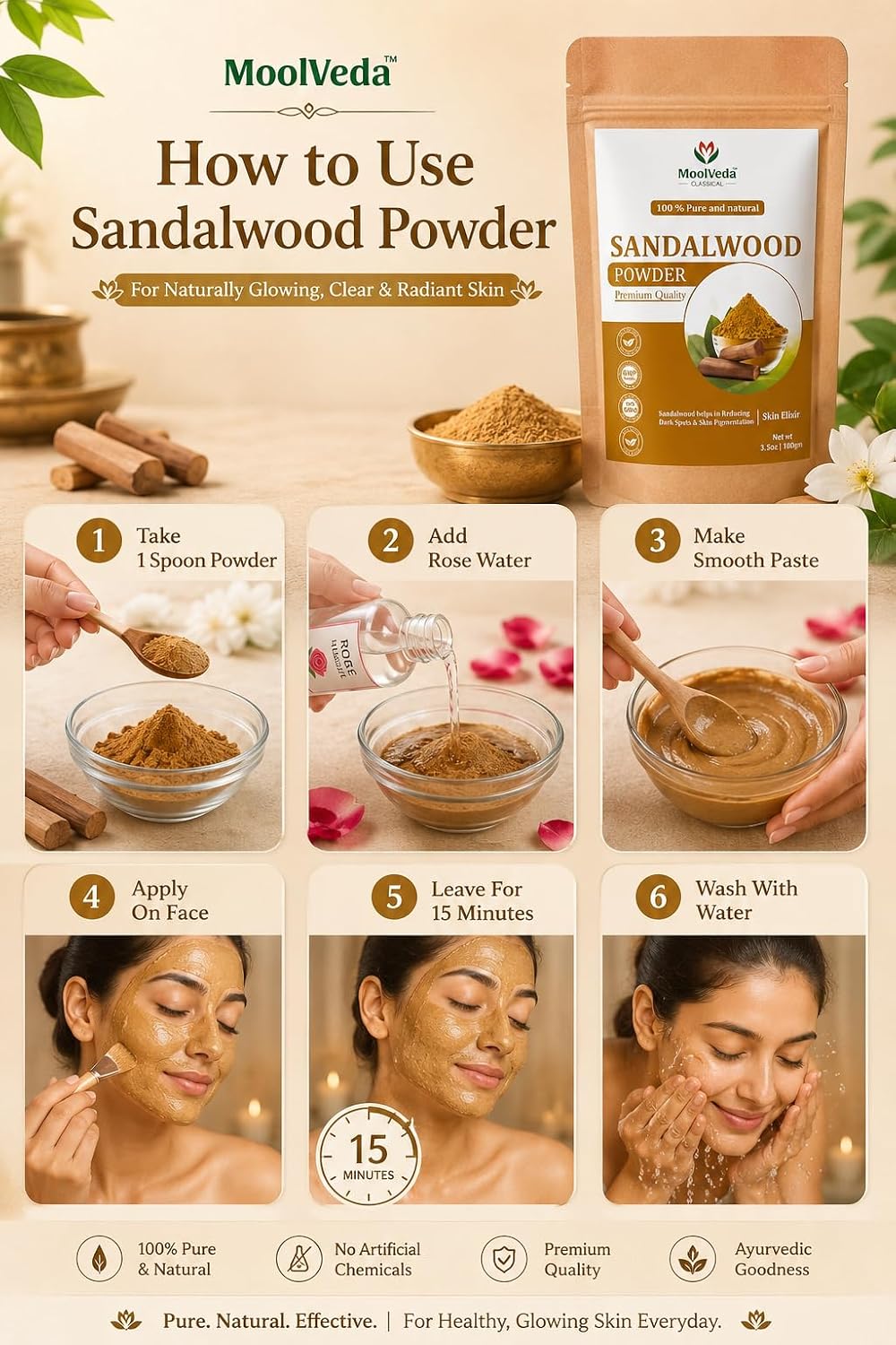 Pure Sandalwood Powder - 100% Natural Chandan for Glowing Skin, Anti-Aging Face Pack, Acne Treatment | Traditional Ayurvedic Beauty | 100gm Sandalwood 100 g (Pa